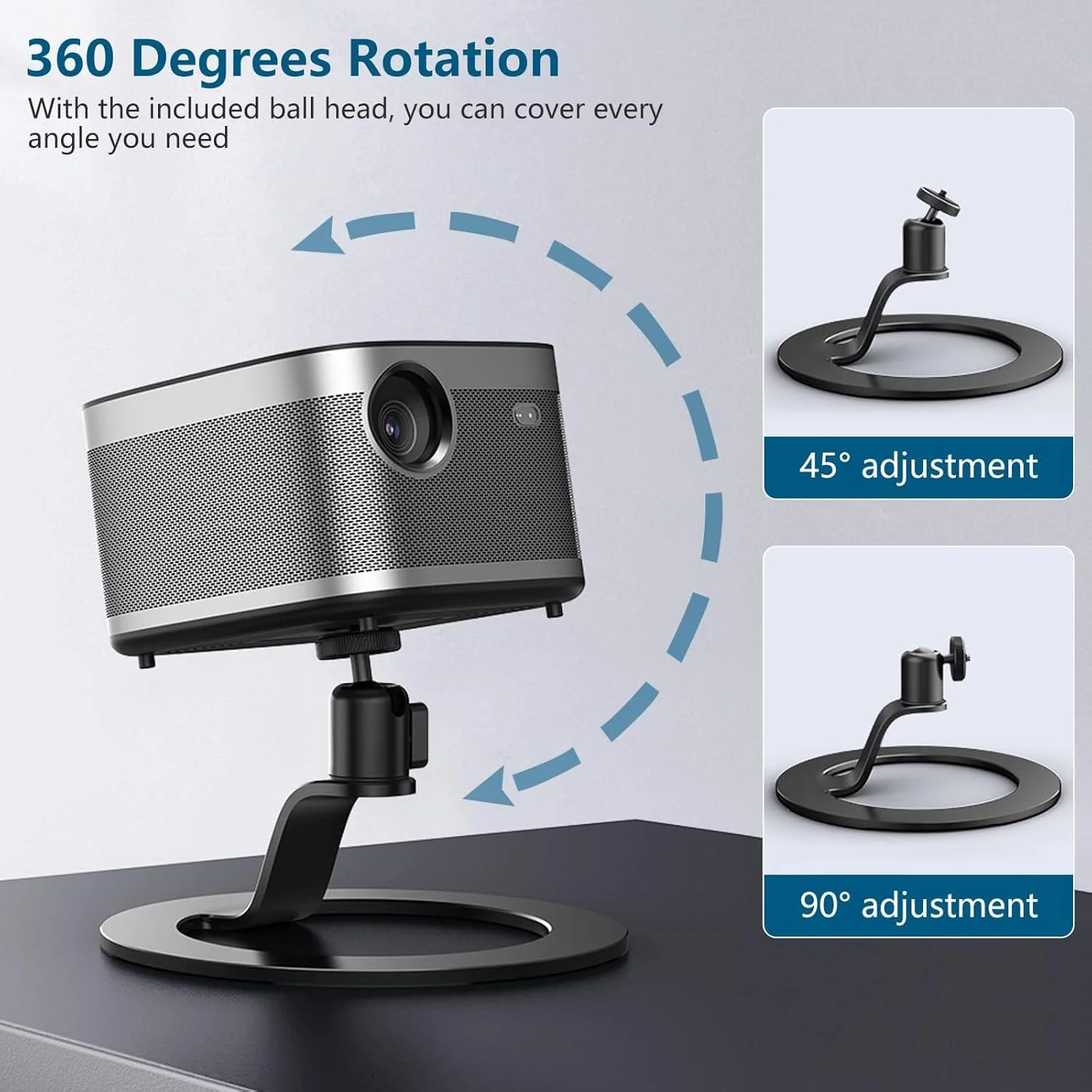 پایه رومیزی آلومینیومی مینی پروژکتور با قابلیت چرخش 360 درجه و پیچ اتصال 1/4 اینچی، پایه نگهدارنده پروژکتور رومیزی آلیاژ آلومینیوم برای پروژکتورها، میکروفون، دوربین ها و وب کم