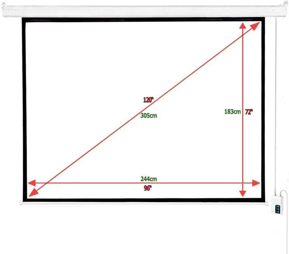 پرده نمایش پروژکتور برقی 120 اینچی Anbang با نسبت تصویر 4:3، سفید مات HD، قابل نصب روی دیوار و سقف، کنترل از راه دور، مناسب برای سینمای خانگی، تلویزیون و دفتر کار، ابعاد 244 در 183 سانتی متر