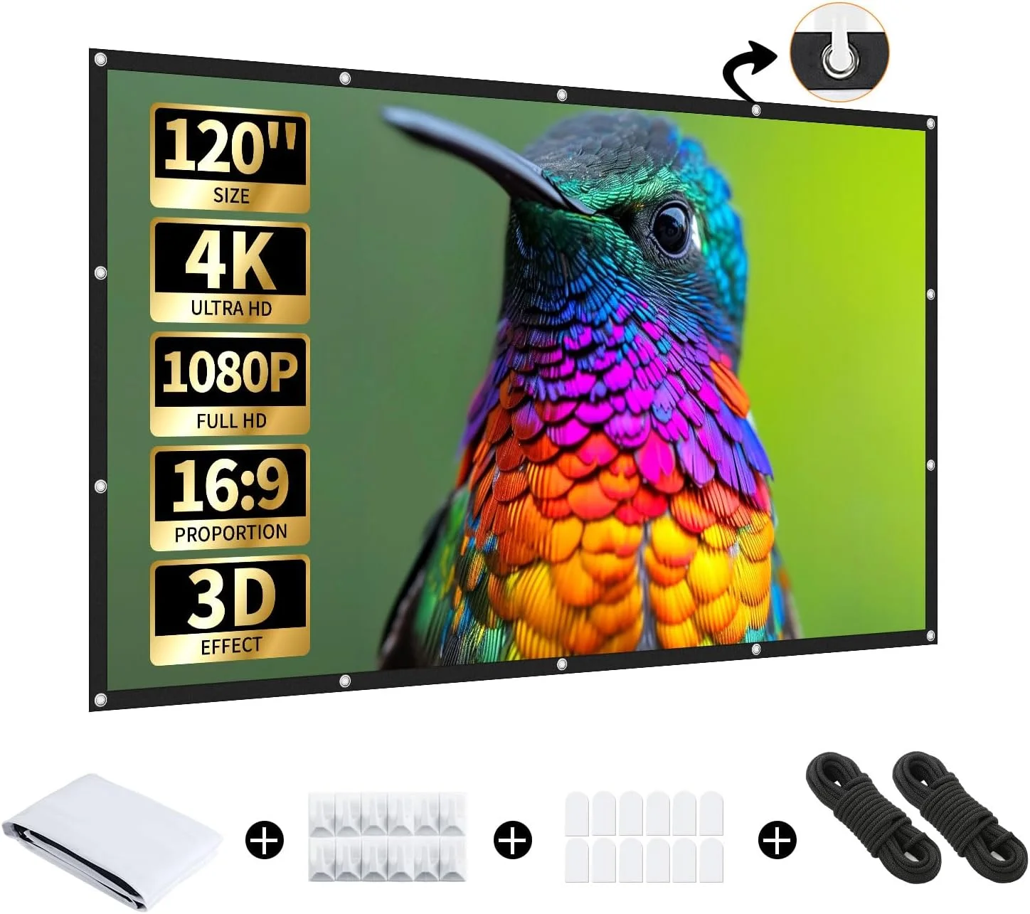 پرده نمایش پروژکتور Aurzen، ۱۲۰ اینچ، قابل حمل، مناسب فضای داخلی و خارجی، نسبت تصویر ۱۶:۹، کیفیت 4K HD، ضد چروک، تاشو، مناسب سینمای خانگی، حیاط خلوت، پشتیبانی از نمایش دو طرفه