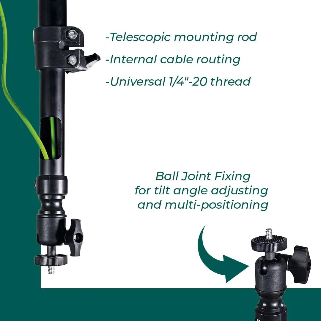 AV:Link | پایه پروژکتور کوچک جهانی برای سقف و دیوار | ارتفاع قابل تنظیم 350-500 میلی‌متر، رزوه 1/4 اینچ-20، مفصل توپی زاویه شیب، مدیریت کابل داخلی - براکت فلزی مشکی | حداکثر بار 5 کیلوگرم