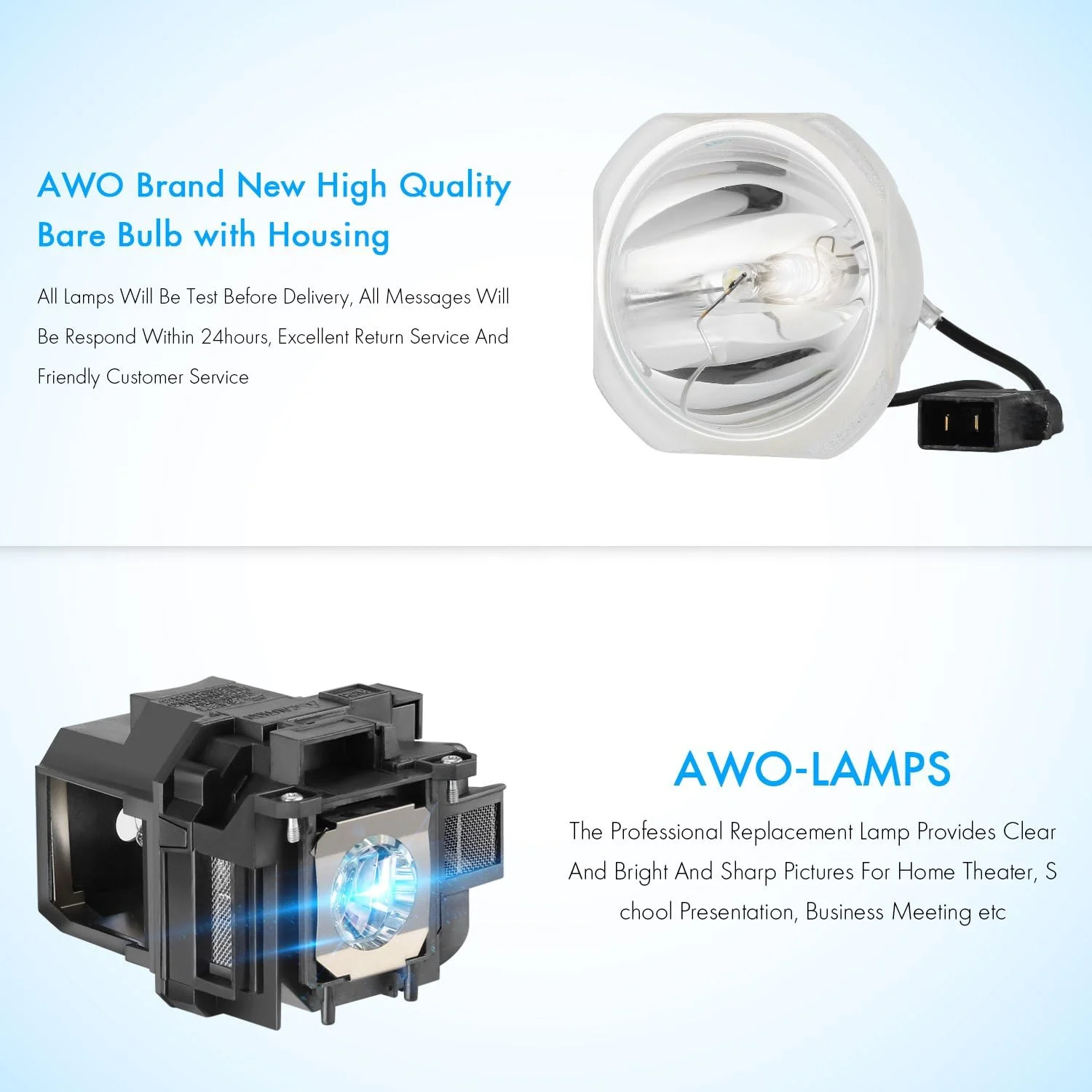 لامپ پروژکتور جایگزین ممتاز AWO با محفظه مناسب برای EPSON ELPLP88 / V13H010L88 Powerlite 1262W 955W 965 97 98 99W S17 S27 W17 W29 W21 X21 X27 VS330,EB-W28 EX3220 EX5230 EX7220 H568A