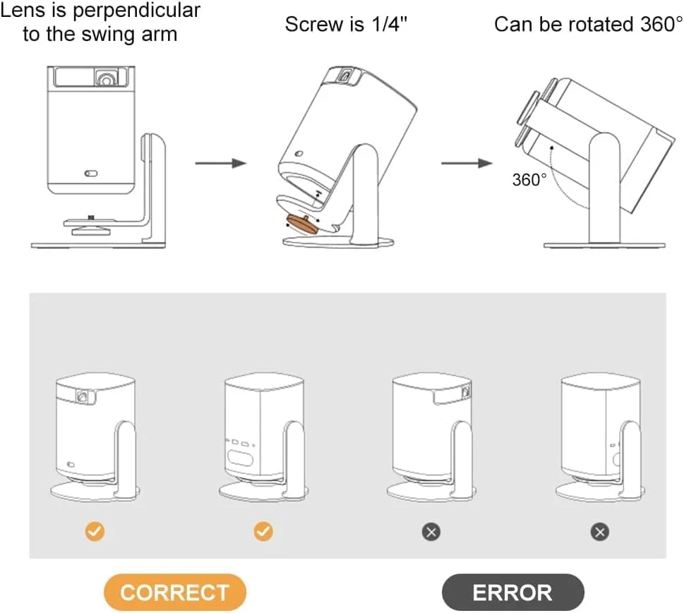 پایه رومیزی مینی پروژکتور Azonee - زاویه قابل تنظیم 180 درجه، پیچ 1/4 اینچی و پایه واشر سیلیکونی برای دوربین های Nebula/Xgimi/Benq/Epson، نگهدارنده پروژکتور با چرخش 360 درجه برای پروژکتورهای ویدئویی