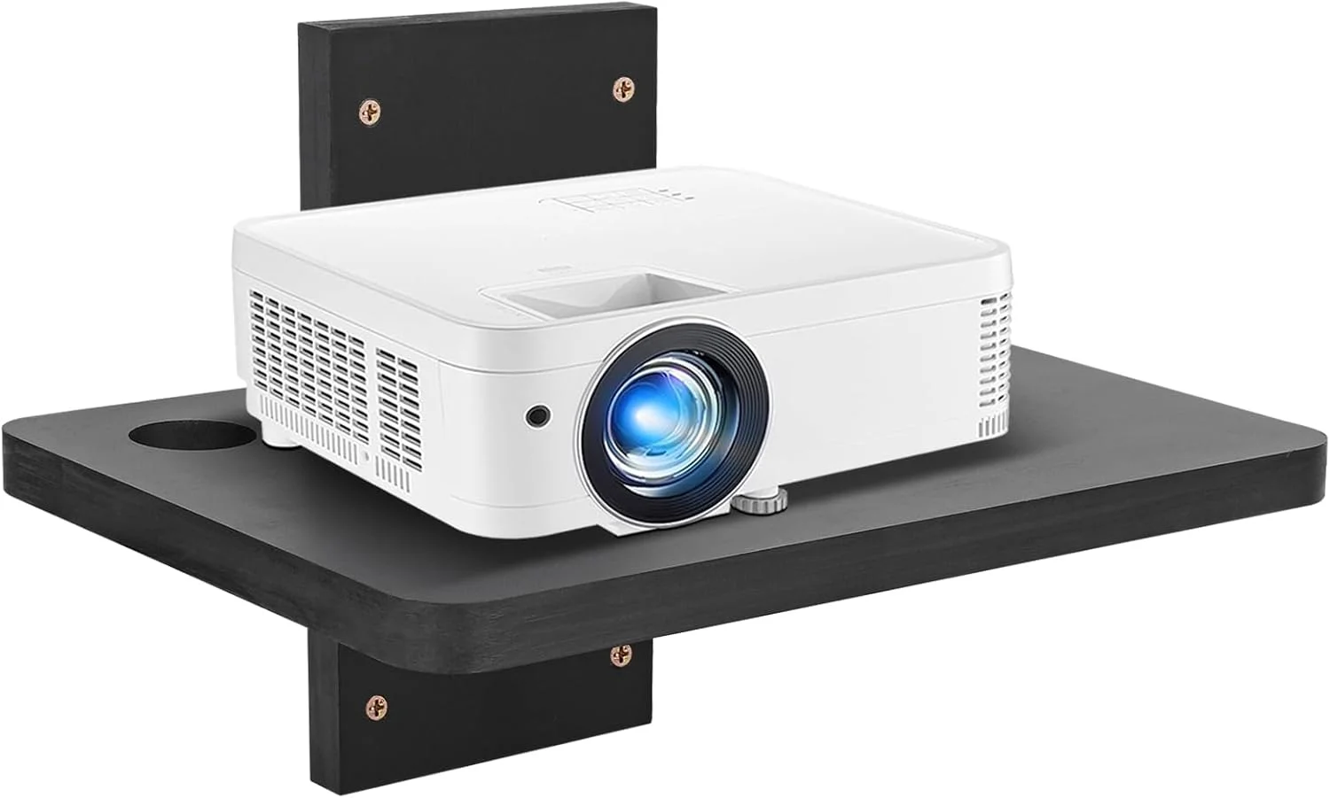 شلف کوچک مینی پروژکتور BEARUT / شلف شناور دیواری پروژکتور / شلف روتر / شلف جعبه کابل مودم / نگهدارنده رک پروژکتور / پایه پروژکتور ساخته شده از چوب جامد مشکی 1