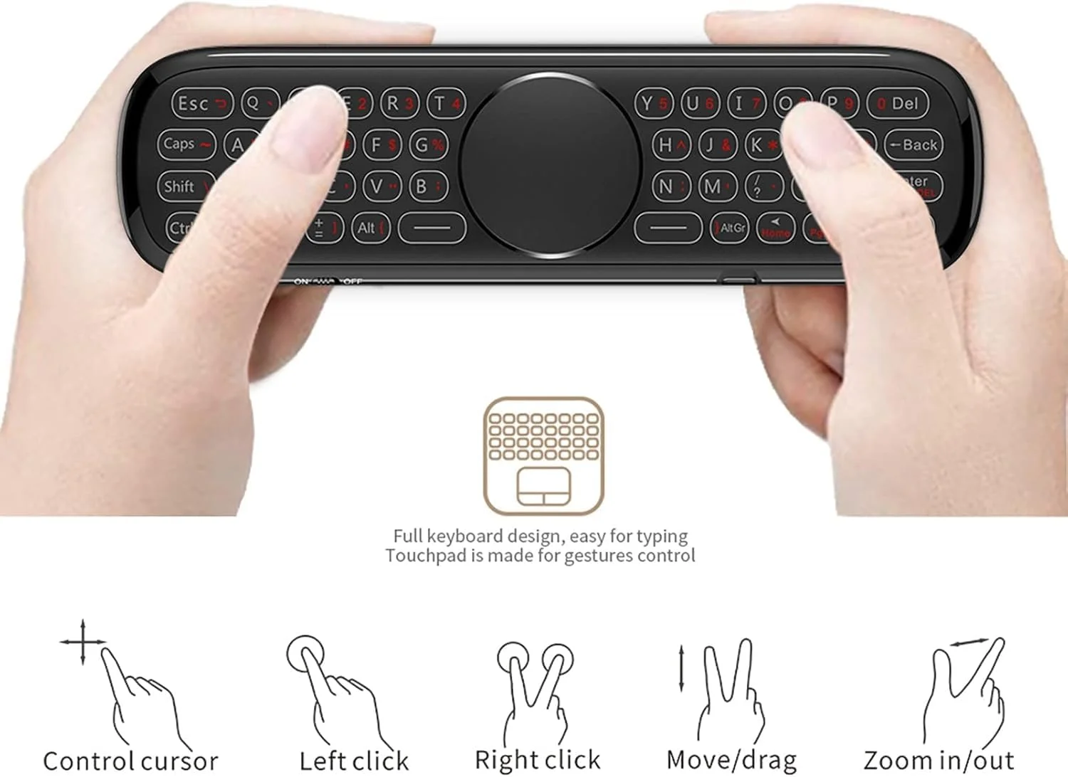 موس هوایی کنترل تلویزیون Azonee مدل W2 Pro، کیبورد بی‌سیم کوچک 3 در 1 با تاچ‌پد برای تلویزیون هوشمند