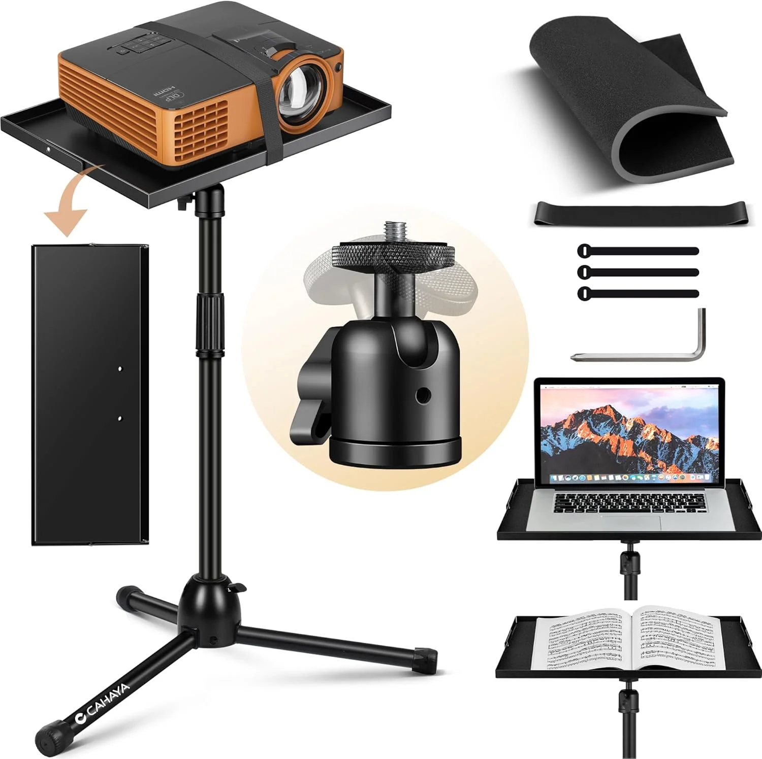 پایه پروژکتور CAHAYA CY00377-1 با قابلیت چرخش 360 درجه و سر قابل تنظیم شیب، سه نوع ارتفاع قابل تنظیم از 90 سانتی متر تا 130 سانتی متر برای دستگاه های مختلف