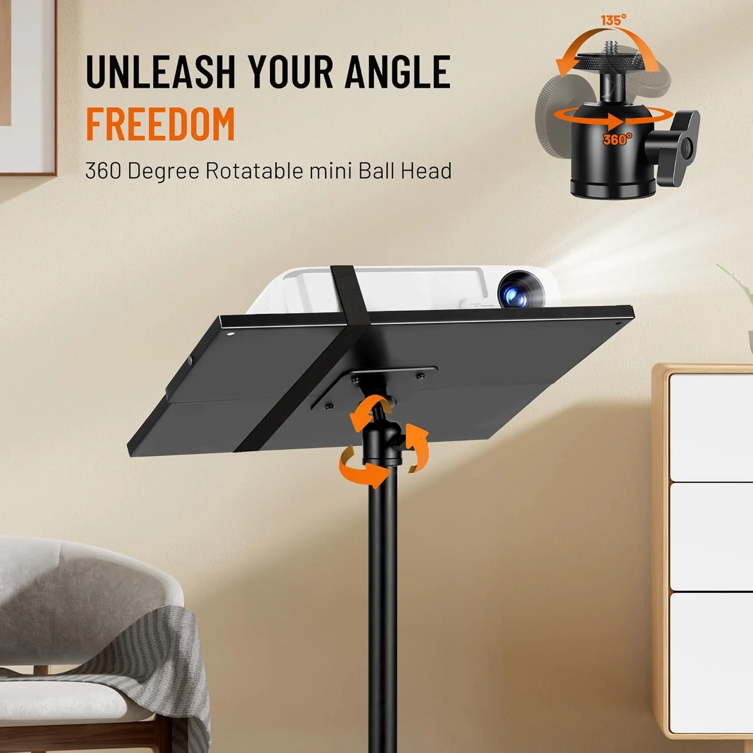 پایه پروژکتور CAHAYA CY00377-1 با قابلیت چرخش 360 درجه و سر قابل تنظیم شیب، سه نوع ارتفاع قابل تنظیم از 90 سانتی متر تا 130 سانتی متر برای دستگاه های مختلف