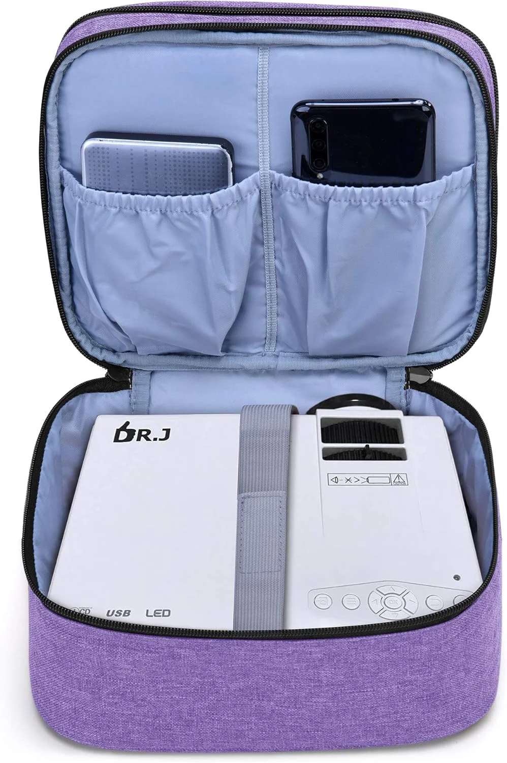 کیف حمل پروژکتور مینی Luxja برای پروژکتور مینی DR.J، کیف قابل حمل برای پروژکتور مینی و لوازم جانبی (مناسب برای اکثر پروژکتورهای مینی اصلی)، بنفش