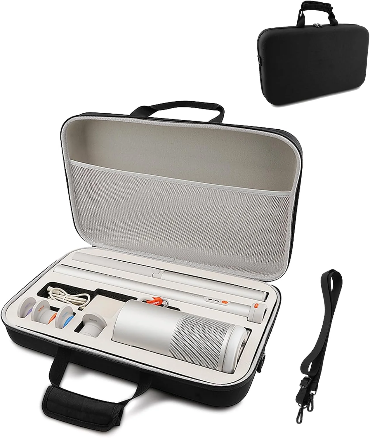 کیف حمل پروژکتور MoGo 4، کیف مسافرتی سخت ضد آب و ضد ضربه با بند شانه و دسته، کیف محافظ MoGo 4 برای پروژکتور، شارژر، پایه و لوازم جانبی