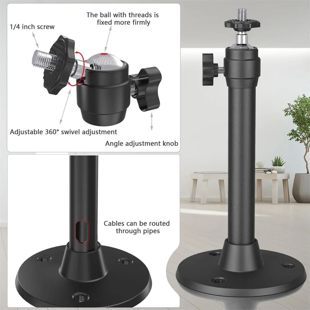 پایه نگهدارنده مینی پروژکتور سقفی و دیواری، قابل تنظیم با قابلیت چرخش و شیب، آویز دیواری برای مینی پروژکتور به همراه 2 آداپتور رایگان (175 میلی متر، مشکی)