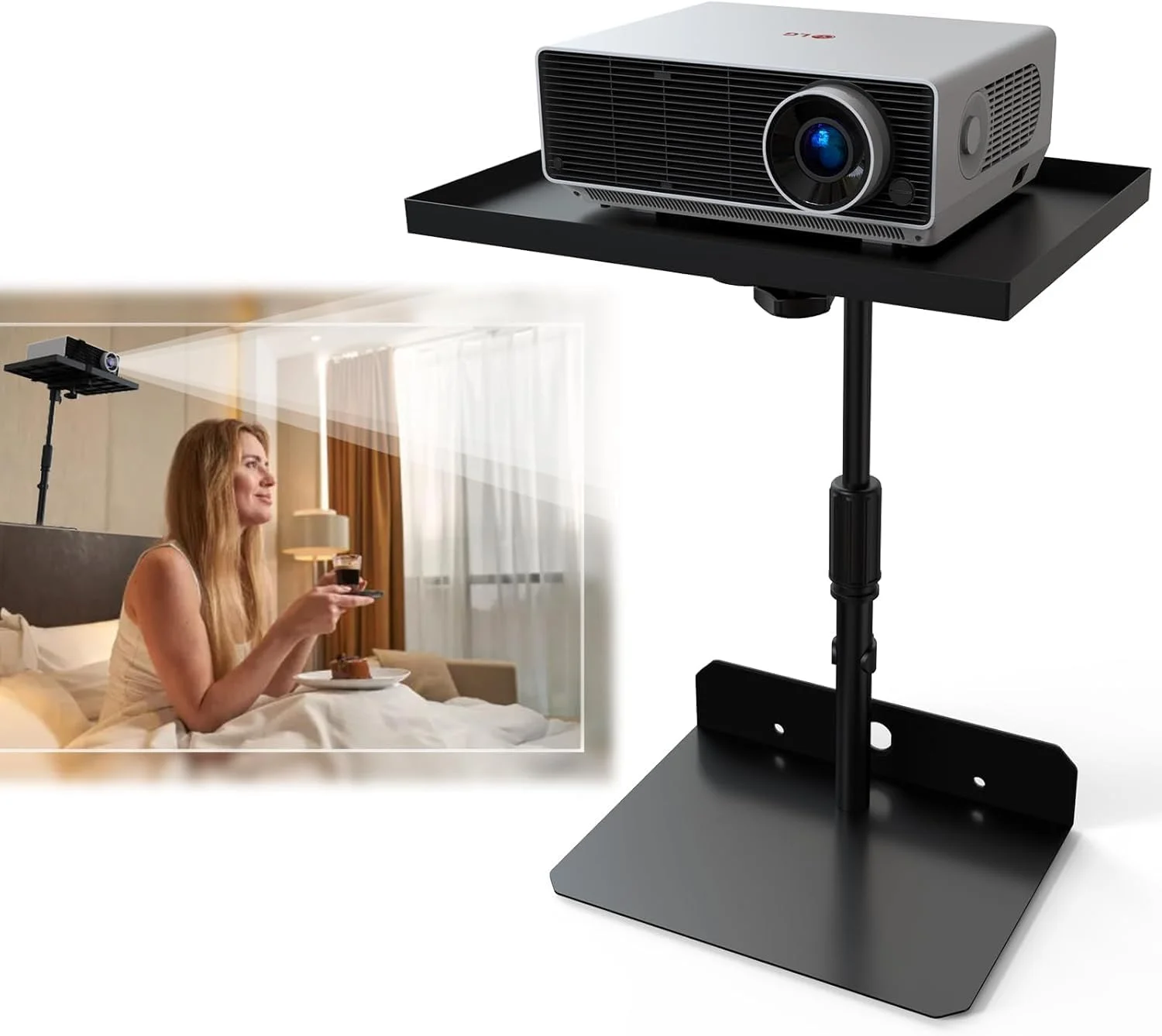 پایه پروژکتور CENXI، با قابلیت تنظیم ارتفاع، دارای قفسه مخفی رومیزی بدون نیاز به سوراخکاری، مناسب برای پروژکتور رومیزی، کنار تخت، تخت، دفتر کار خانگی، استیج، استودیو، نصب براکت رک DJ