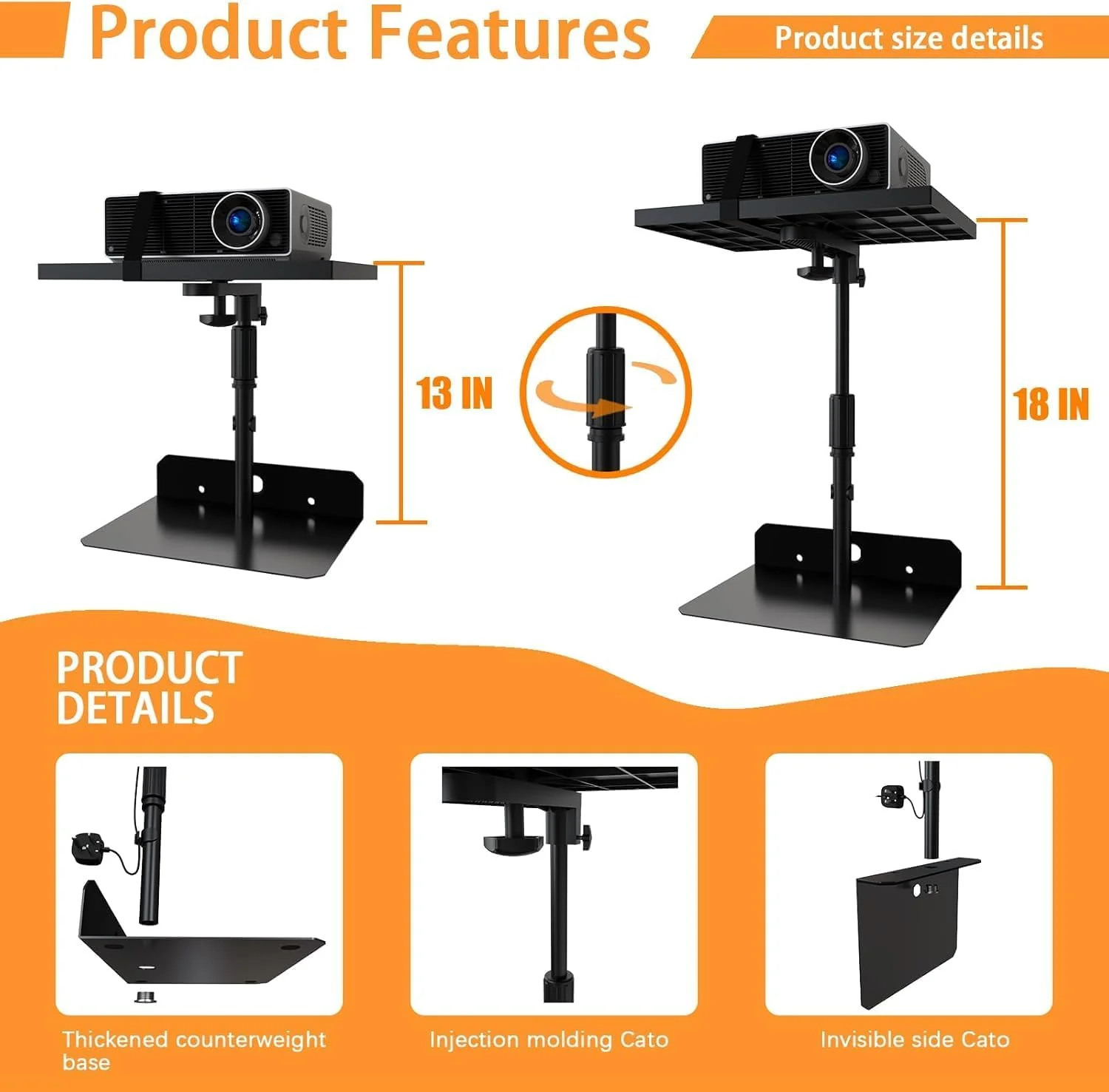 پایه پروژکتور CENXI، با قابلیت تنظیم ارتفاع، دارای قفسه مخفی رومیزی بدون نیاز به سوراخکاری، مناسب برای پروژکتور رومیزی، کنار تخت، تخت، دفتر کار خانگی، استیج، استودیو، نصب براکت رک DJ پایه پروژکتور CENXI، با قابلیت تنظیم ارتفاع، دارای قفسه مخفی رومیزی بدون نیاز به سوراخکاری، مناسب برای پروژکتور رومیزی، کنار تخت، تخت، دفتر کار خانگی، استیج، استودیو، نصب براکت رک DJ