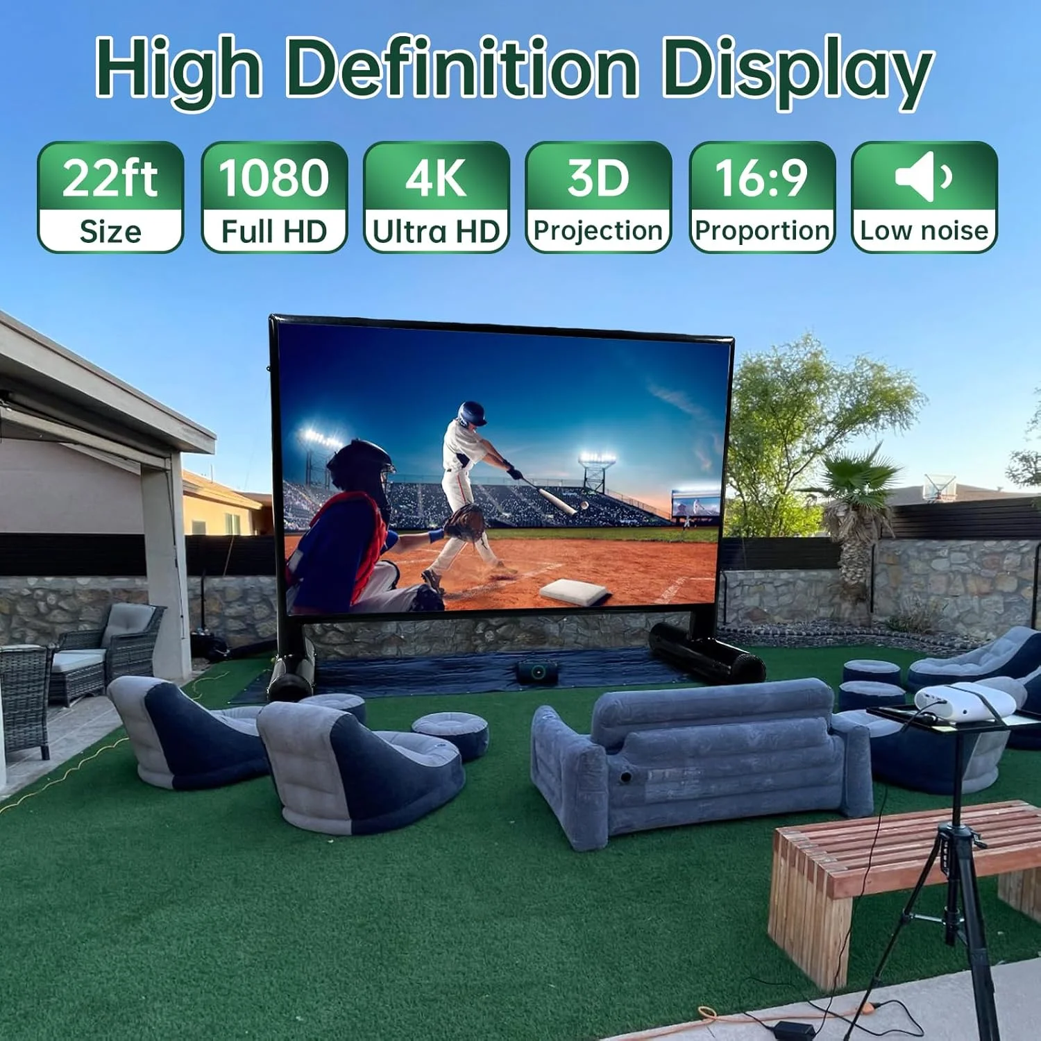 پرده نمایش بادی سینلی 3.3 متری ارتقا یافته برای فضای باز - جنس PVC ضد هوا، پرده نمایش فیلم بادی با پمپ هوا برای مهمانی های شب فیلم در فضای باز، بدون نیاز به روشن نگه داشتن مداوم دمنده