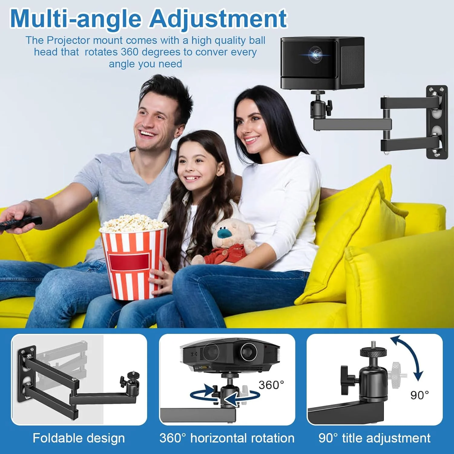 پایه دیواری پروژکتور چنگکو با قابلیت چرخش 360 درجه، پایه فلزی دیواری پروژکتور یونیورسال با رابط پیچ 1/4 اینچی