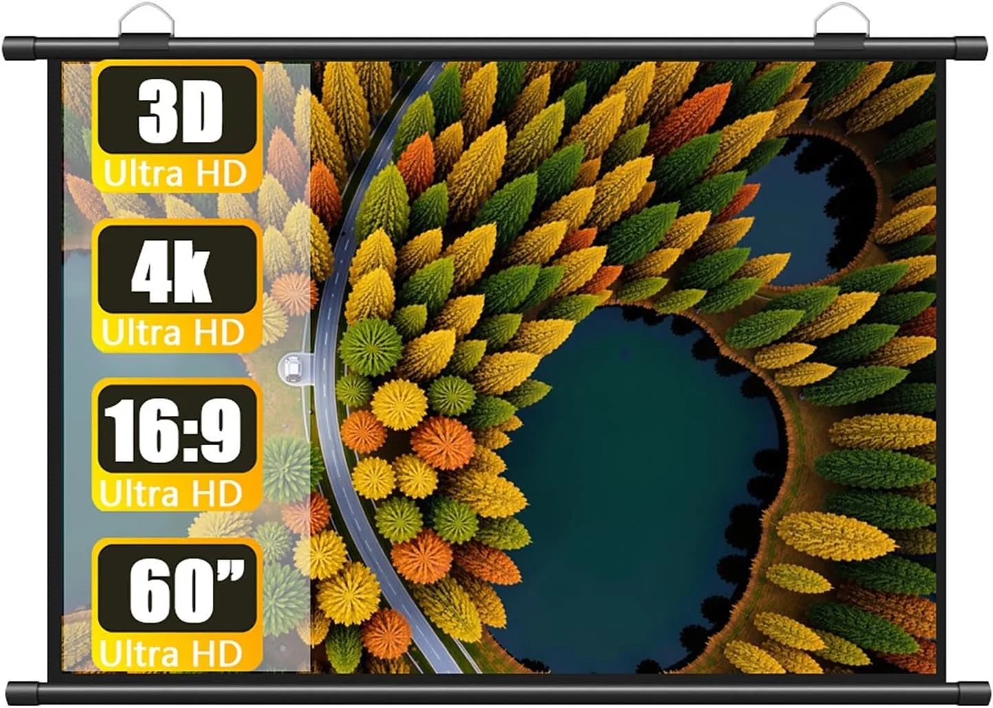 پرده نمایش پروژکتور کوچک و جمع و جور 60 اینچی، 16:9 HD قابل حمل با قابلیت نصب روی دیوار برای سینمای خانگی، دفتر کار
