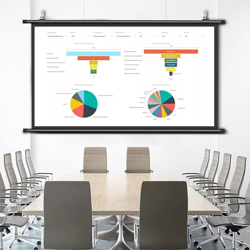 پرده نمایش پروژکتور کوچک و جمع و جور 60 اینچی، 16:9 HD قابل حمل با قابلیت نصب روی دیوار برای سینمای خانگی، دفتر کار