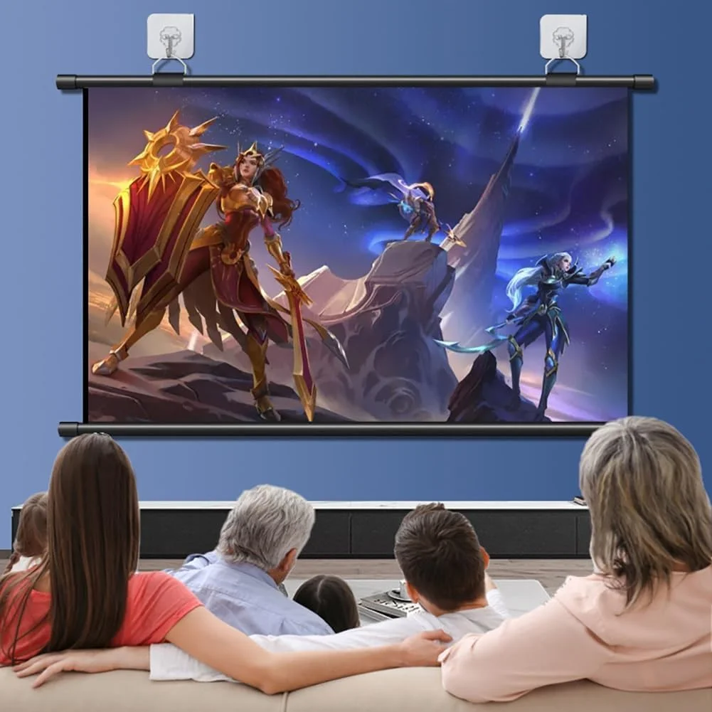 پرده نمایش پروژکتور کوچک و جمع و جور 60 اینچی، 16:9 HD قابل حمل با قابلیت نصب روی دیوار برای سینمای خانگی، دفتر کار