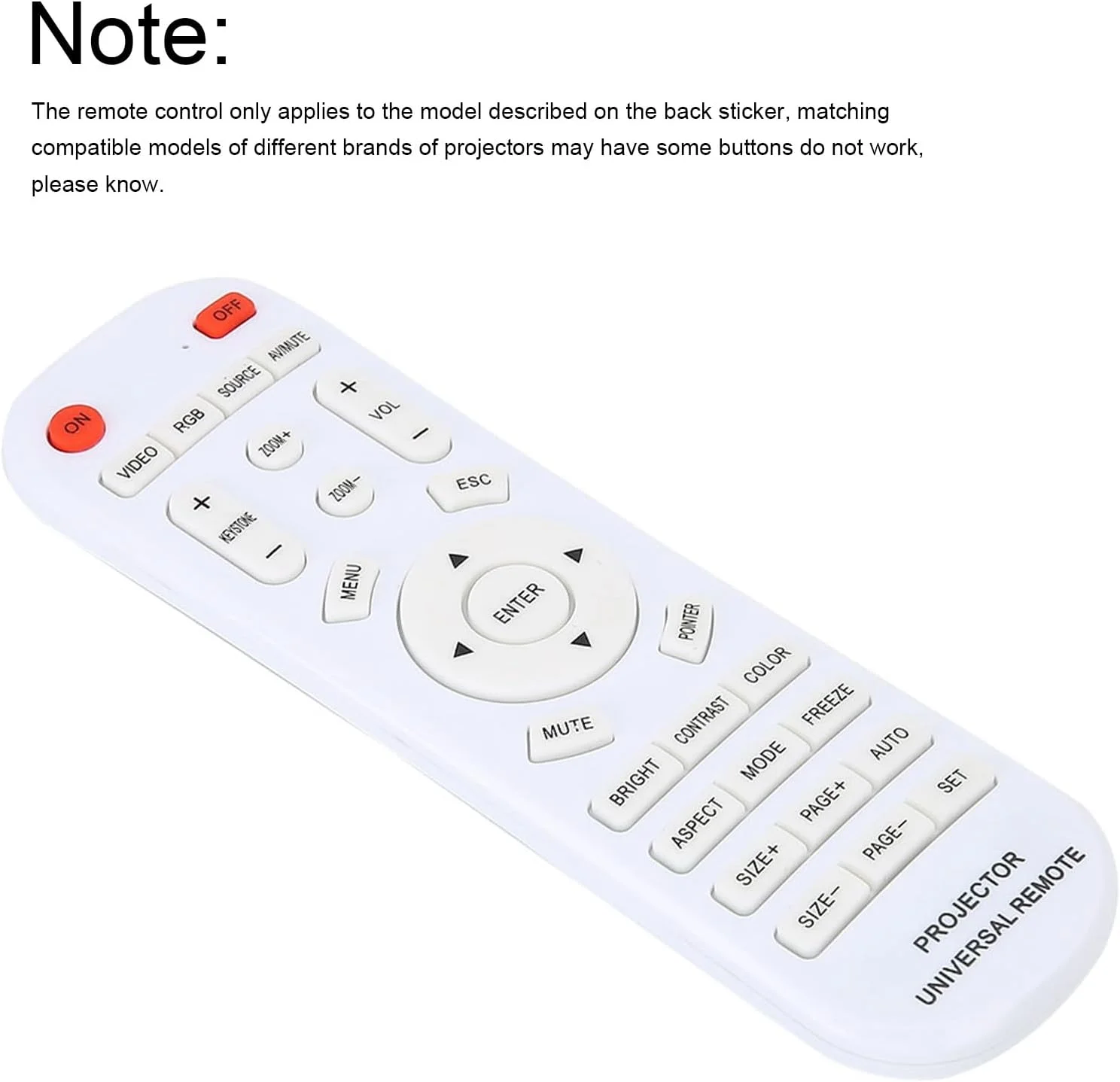 ریموت کنترل سفید جایگزین پروژکتور، ساخته شده از ABS بادوام، برد 10 متری، با باتری AAA