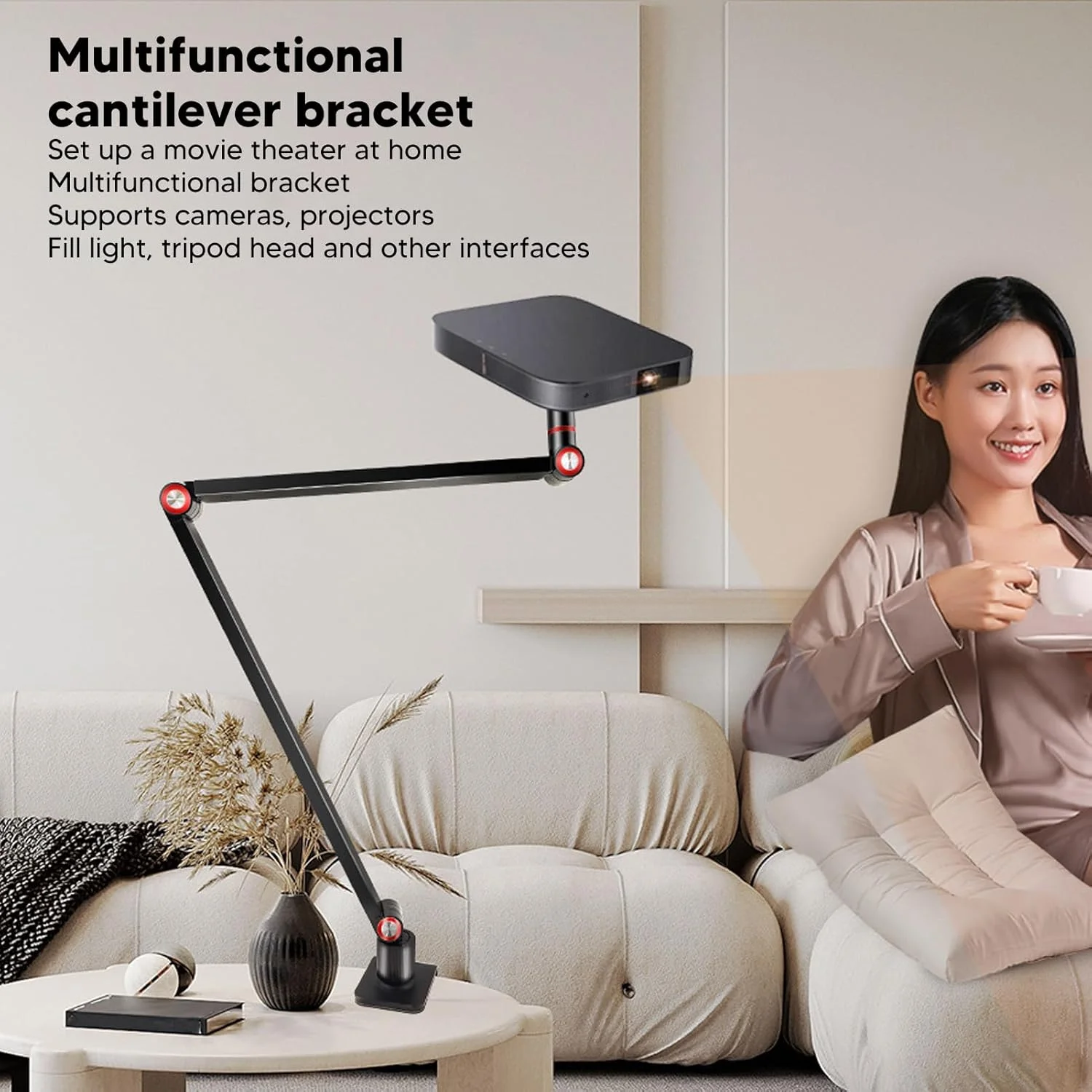 پایه رومیزی پروژکتور Cryfokt، پایه نگهدارنده پروژکتور آلیاژ فولادی، گیره انعطاف پذیر تلفن همراه با گیره، پایه پروژکتور تاشو و چرخشی برای اتاق خواب، اتاق نشیمن، گردش