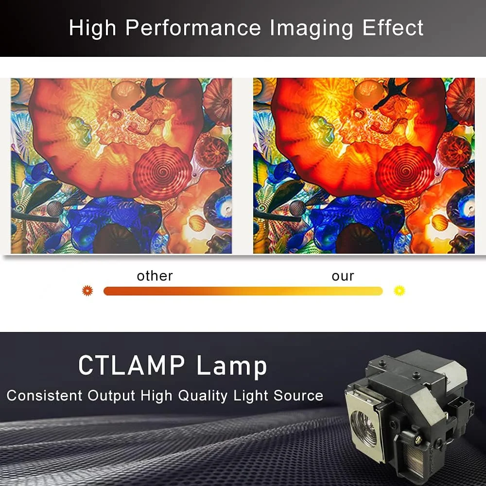 لامپ پروژکتور جایگزین حرفه ای CTLAMP با محفظه سازگار با پروژکتورهای EX31 EX71 EX51 EB-S72 EB-X72 EB-S7 EB-X7 EB-W7 EB-S82 EB-S8 EB-X8 EB-W8 EB-X8e EH-TW450 سینمای خانگی