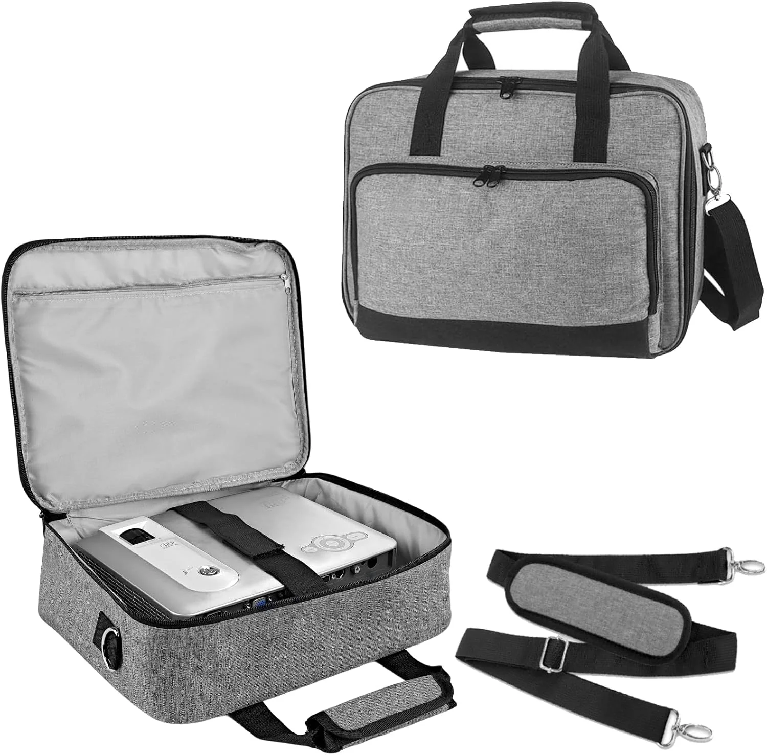 کیف حمل پروژکتور ZKOO، سازگار با اکثر پروژکتورها، شامل جیب های ذخیره سازی و بند شانه قابل تنظیم، کیف پروژکتور مسافرتی، 35.5 x 28 x 10 سانتی متر (خاکستری)