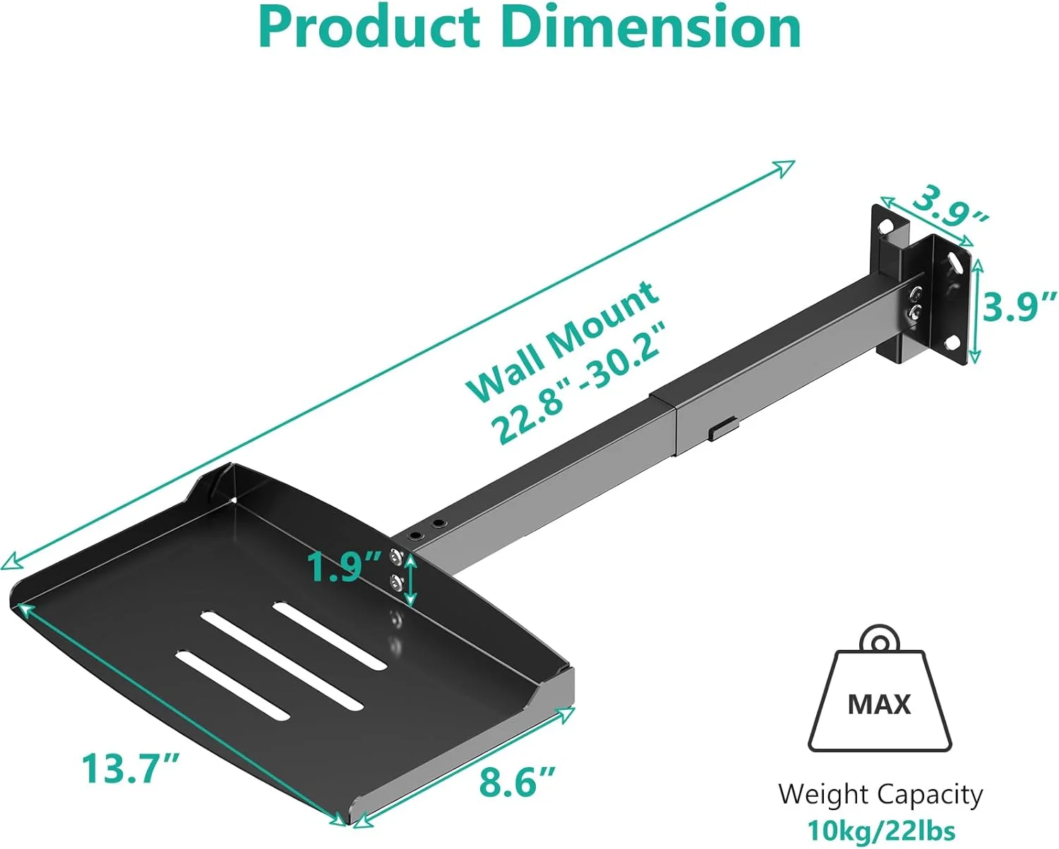 پایه دیواری پروژکتور WALI، تحمل وزن تا 10 کیلوگرم، پایه پروژکتور جهانی با قابلیت تنظیم ارتفاع 57.8 تا 76.8 سانتی متر، نصب بدون نیاز به سوراخ کاری، مدیریت کابل مخفی، مشکی (PM-005-B)