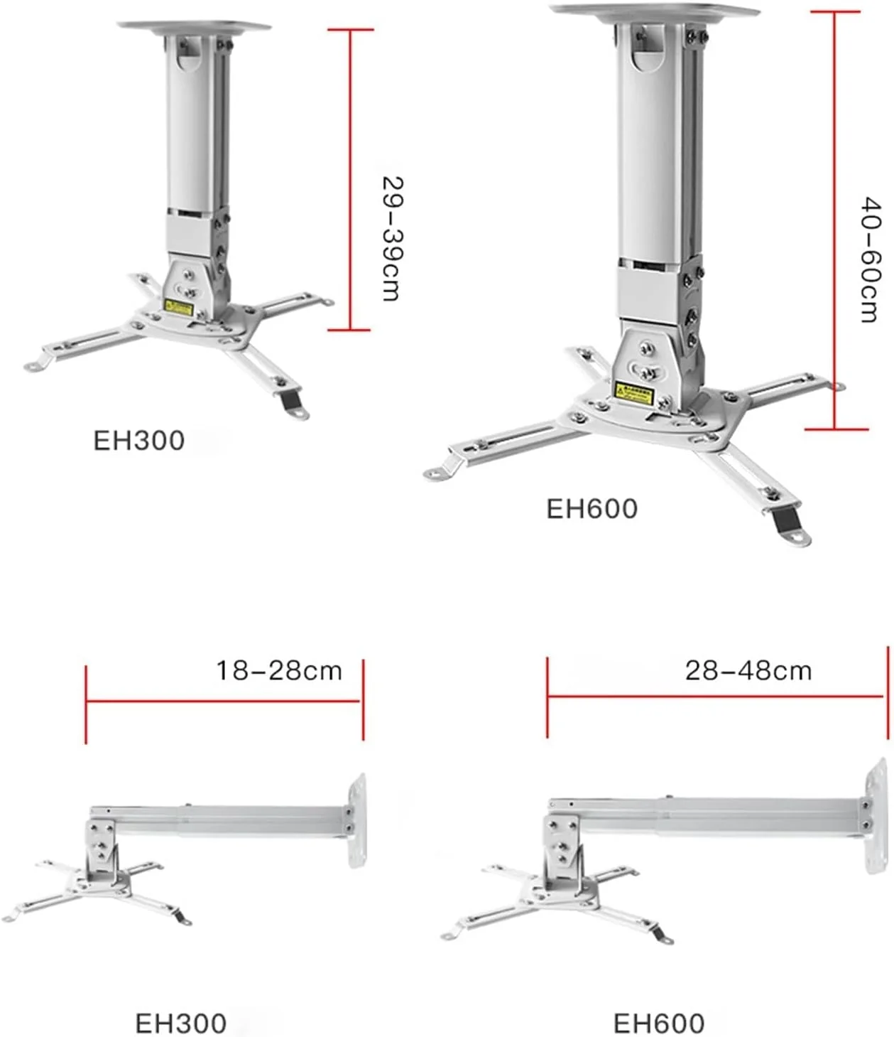 پایه سقفی قابل تنظیم پروژکتور یونیورسال THE WHITE SHOP برای پروژکتورهای معمولی و مینی با بازوهای کشویی، سفید، EH120