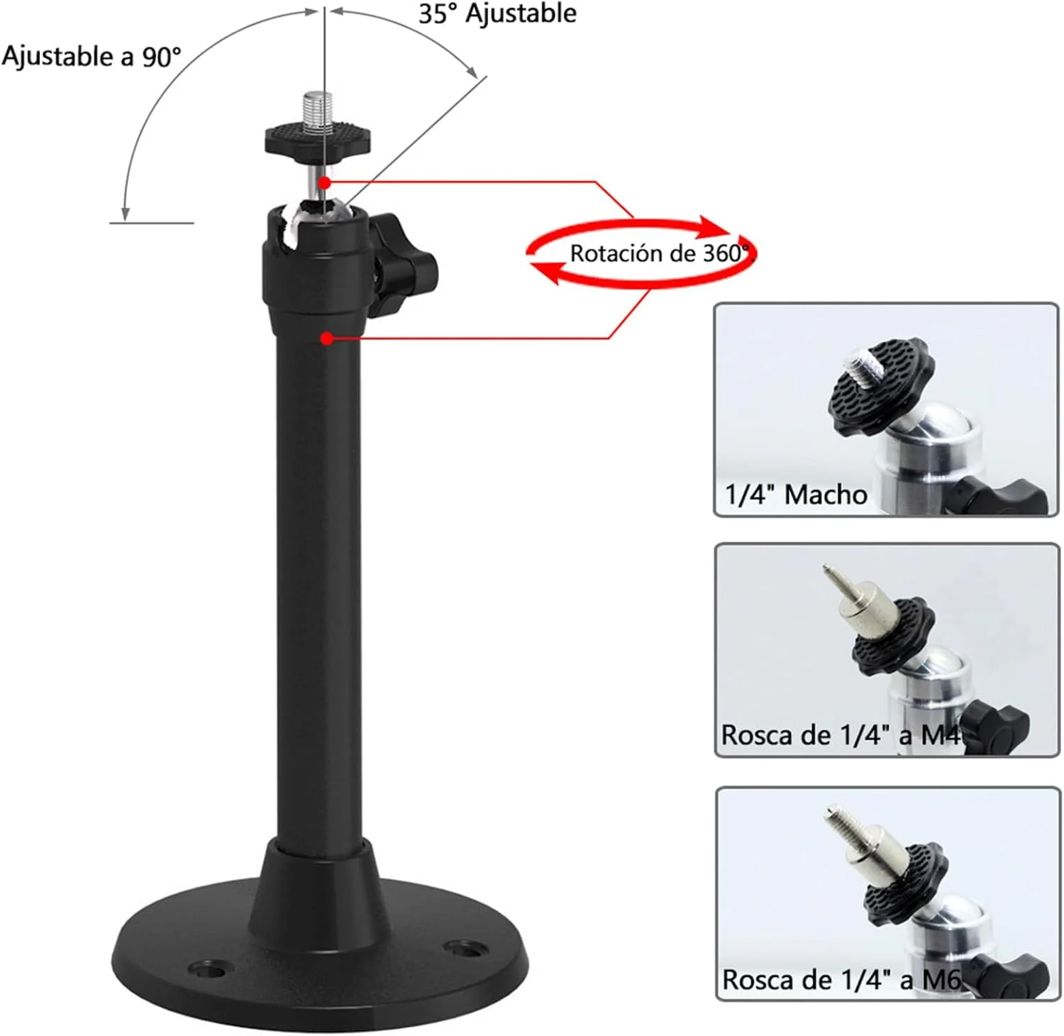 پایه نگهدارنده مینی پروژکتور سقفی و دیواری Wisfunlly، لوله های قابل تنظیم با سرهای چرخان 360 درجه، 3 اندازه سر و پیچ نصب (175 میلی متر، مشکی)