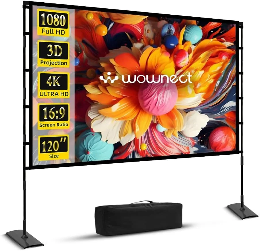 پرده نمایش قابل حمل Wownect با پایه 120 اینچ 16:9 HD 4K، پرده نمایش تاشو سریع، پرده نمایش داخلی و خارجی با پایه و کیف حمل برای سینمای خانگی و کمپینگ پرده نمایش قابل حمل Wownect با پایه 120 اینچ 16:9 HD 4K، پرده نمایش تاشو سریع، پرده نمایش داخلی و خارجی با پایه و کیف حمل برای سینمای خانگی و کمپینگ