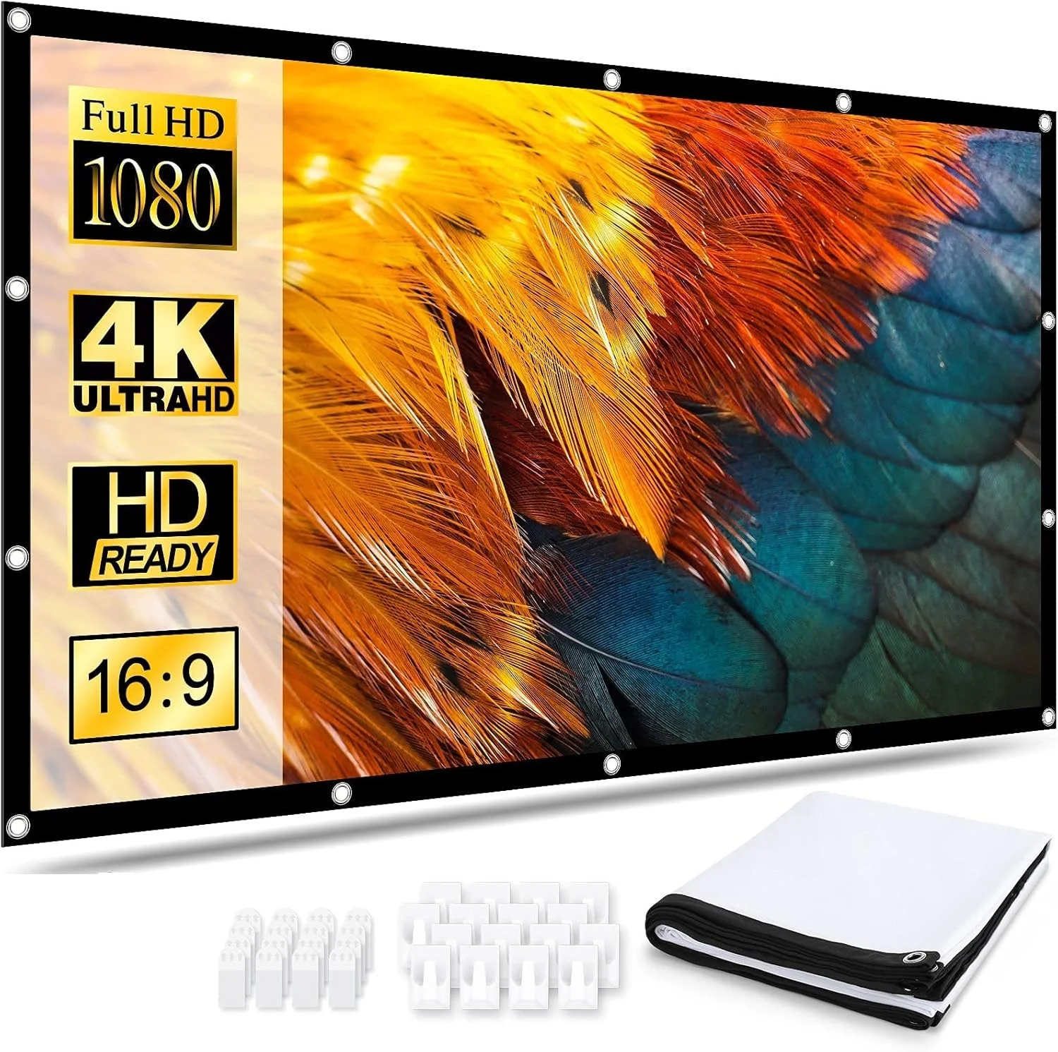 پرده نمایش پروژکتور Wownect 100 اینچ، 16:9 تاشو ضد چروک 4K Full HD پرده نمایش سینمای خانگی برای ارائه اداری پرده فیلم داخلی و خارجی صفحه بازی [نسخه ضخیم 100 اینچی ارتقا یافته]