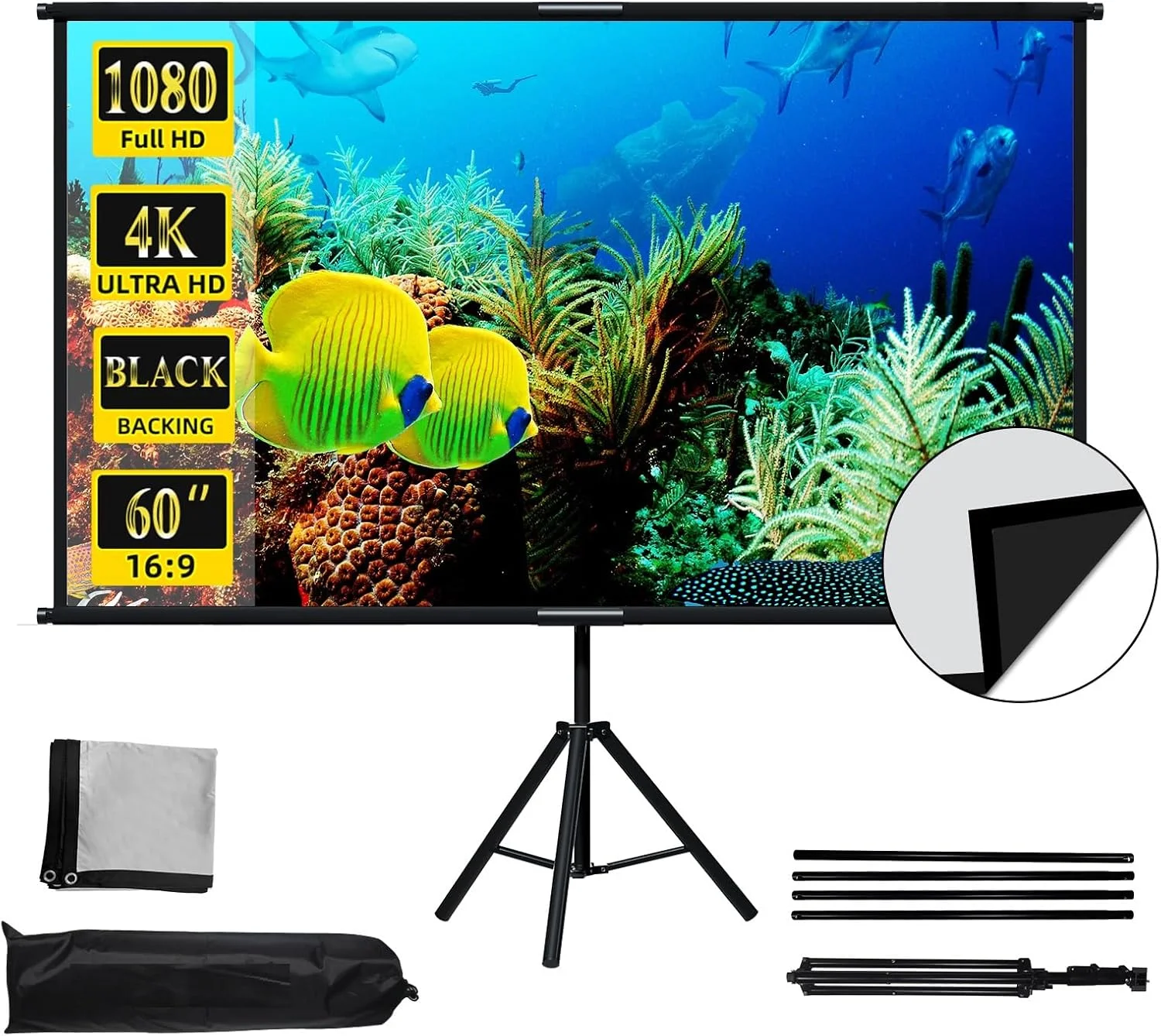 پرده نمایش پروژکتور Wownect با پایه سه پایه 100 اینچی، پرده نمایش داخلی و خارجی با پس زمینه مشکی، پرده نمایش فیلم سه پایه قابل تنظیم بدون چروک HD 16:9 با کیف نگهداری پرده نمایش پروژکتور Wownect با پایه سه پایه 100 اینچی، پرده نمایش داخلی و خارجی با پس زمینه مشکی، پرده نمایش فیلم سه پایه قابل تنظیم بدون چروک HD 16:9 با کیف نگهداری