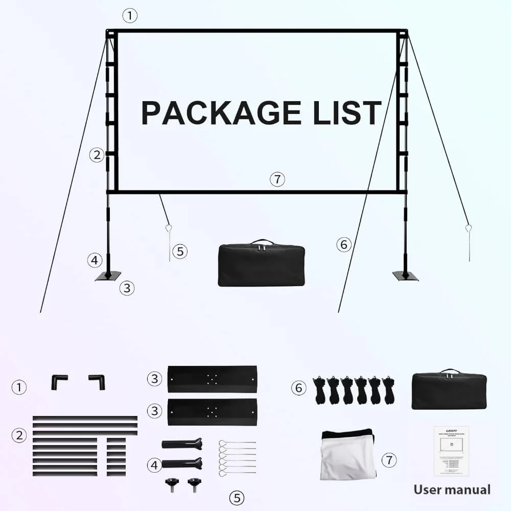 پرده نمایش قابل حمل Wownect با پایه 120 اینچ 16:9 HD 4K، پرده نمایش تاشو سریع، پرده نمایش داخلی و خارجی با پایه و کیف حمل برای سینمای خانگی و کمپینگ