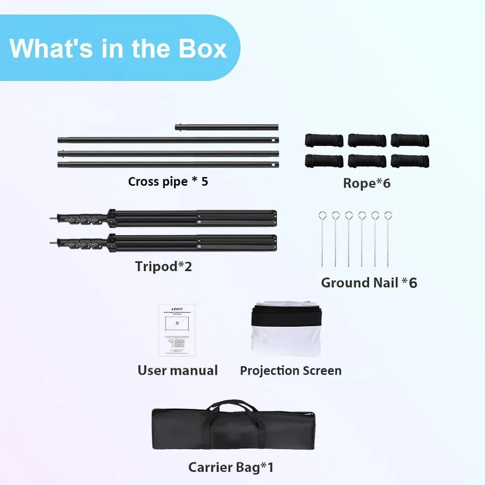 پرده نمایش پروژکتور Wownect با پایه، 180 اینچ، قابل حمل برای داخل و خارج از خانه، نسبت تصویر 16:9 HD 4K، بدون چروک، به همراه کیف حمل برای سینمای خانگی، کمپینگ و سینمای حیاط خلوت