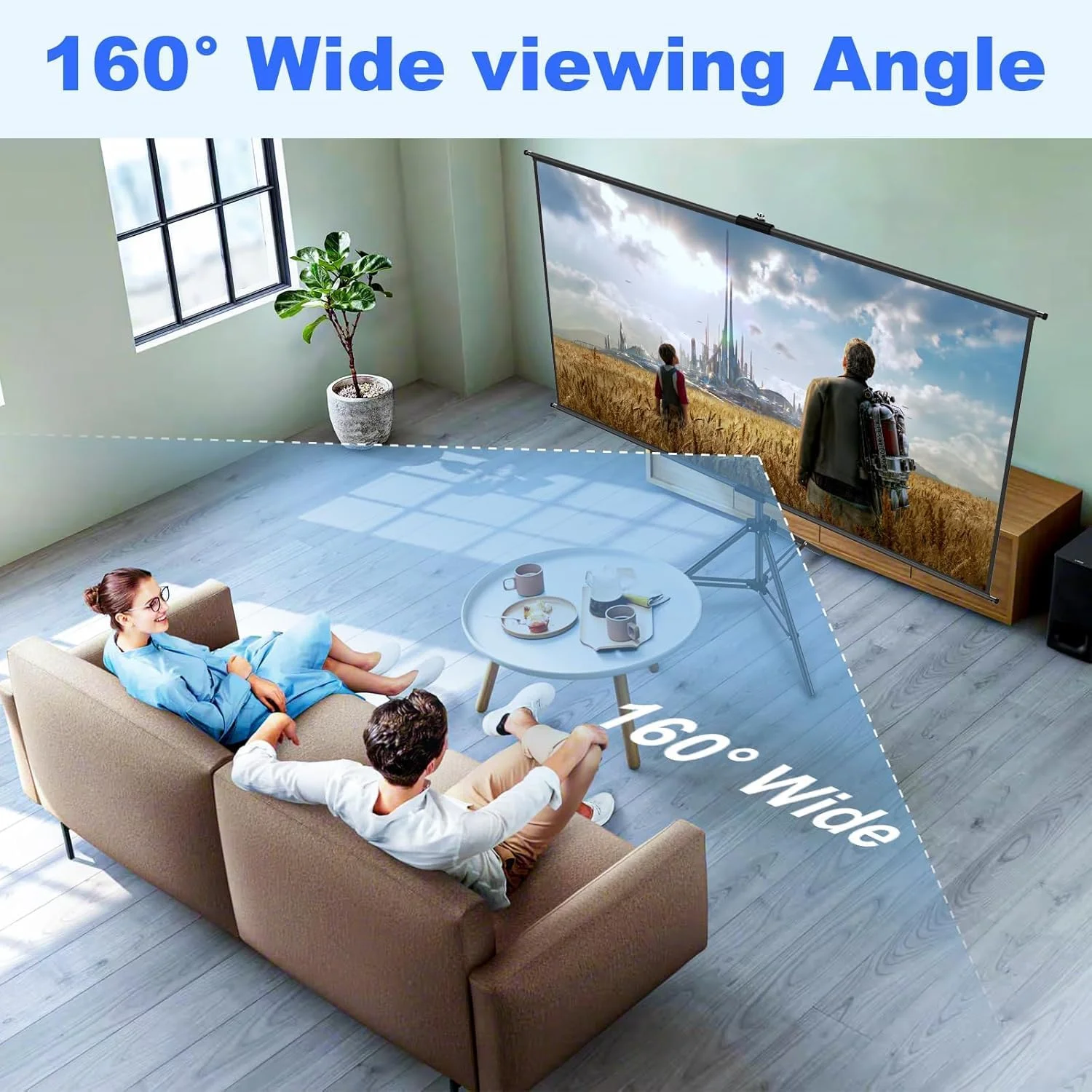 پرده نمایش پروژکتور Wownect با پایه سه پایه 100 اینچی، پرده نمایش داخلی و خارجی با پس زمینه مشکی، پرده نمایش فیلم سه پایه قابل تنظیم بدون چروک HD 16:9 با کیف نگهداری