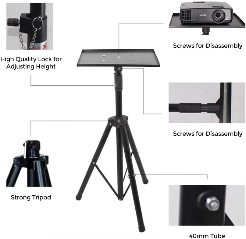 پایه سه پایه پروژکتور Wownect، پایه پروژکتور قابل حمل با ارتفاع قابل تنظیم 101 تا 180 سانتی متر، پایه چند منظوره لپ تاپ با نگهدارنده تلفن برای فیلم های فضای باز، دفتر، خانه، استیج با براکت نصب و سینی قفسه