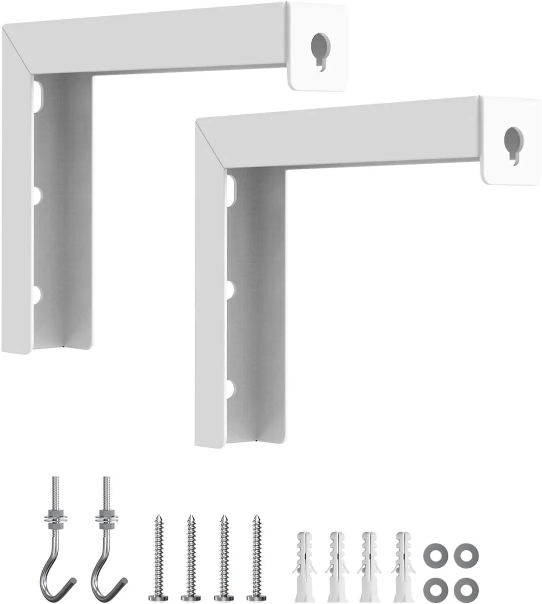 براکت L شکل جهانی پرده پروژکتور Wownect، پایه آویز دیواری با بازوی قابل تنظیم 6 اینچی به همراه قلاب، قابل نصب دستی روی دیوار یا سقف برای پروژکتورهای خانگی و پرده نمایش فیلم، تحمل وزن تا 52 کیلوگرم، سفید