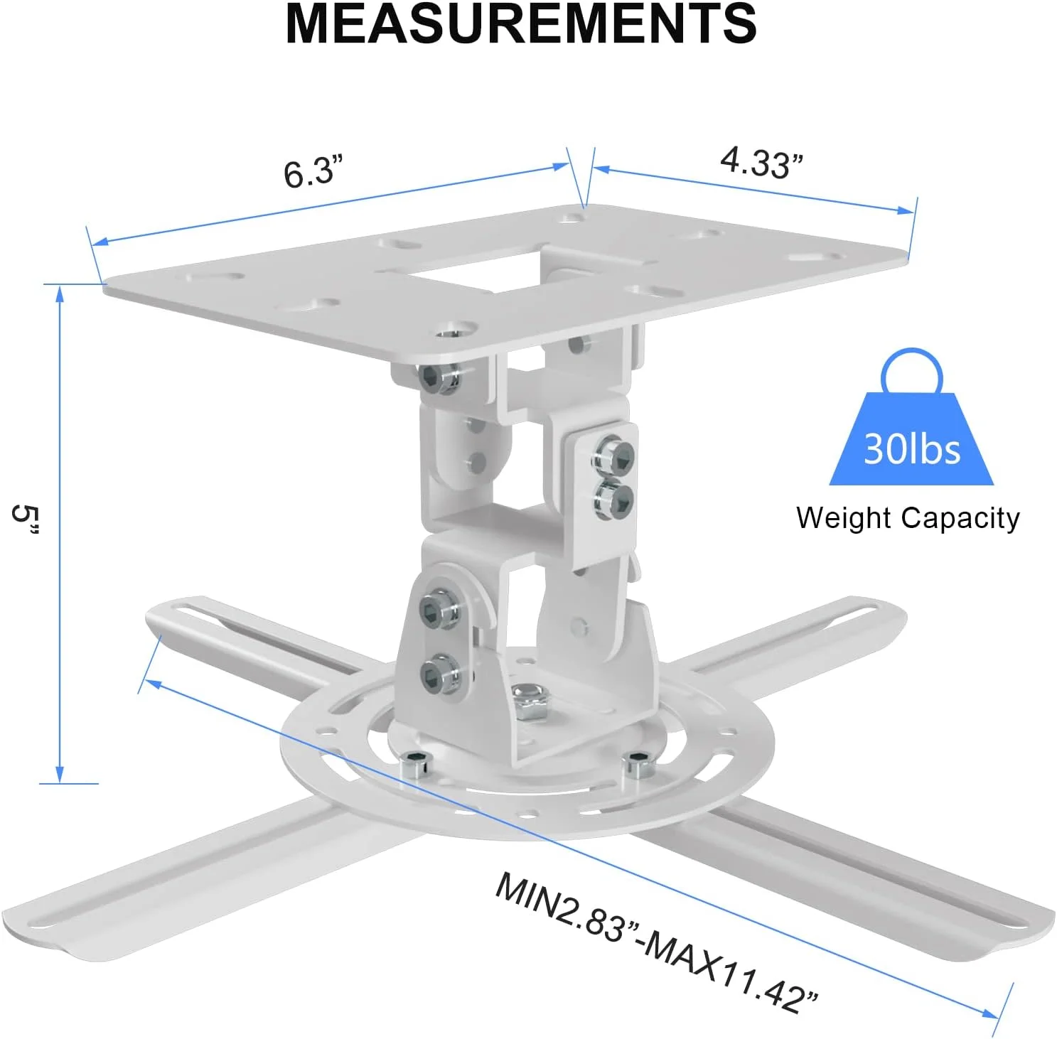 پایه سقفی پروژکتور یونیورسال با بازوهای جمع شونده و عملکرد تنظیم چندگانه مدل PR14W