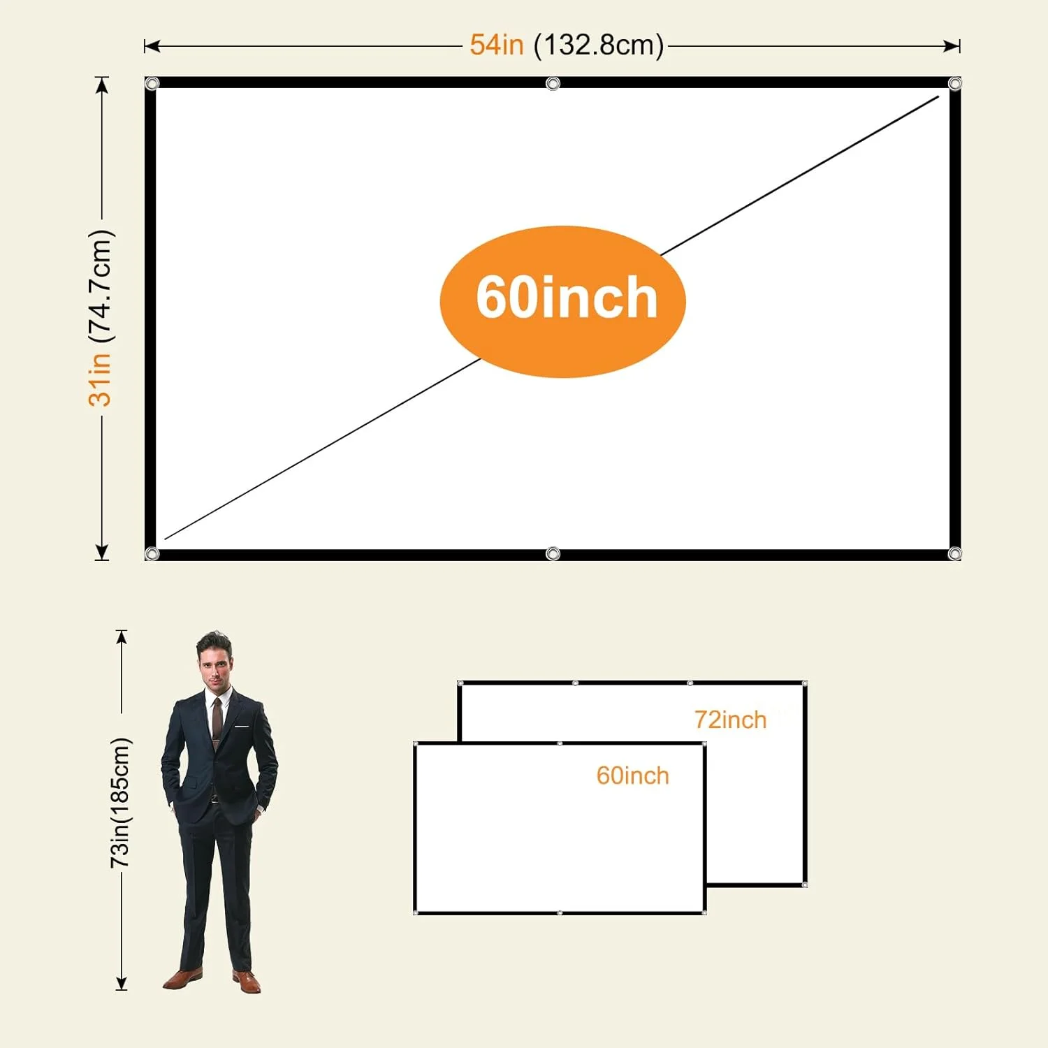 پرده نمایش تاشو 60 اینچی XINLEMY، پرده نمایش فیلم قابل حمل 4K 16:9 HD دو طرفه برای سینمای خانگی، حیاط خلوت، فضای داخلی و خارجی