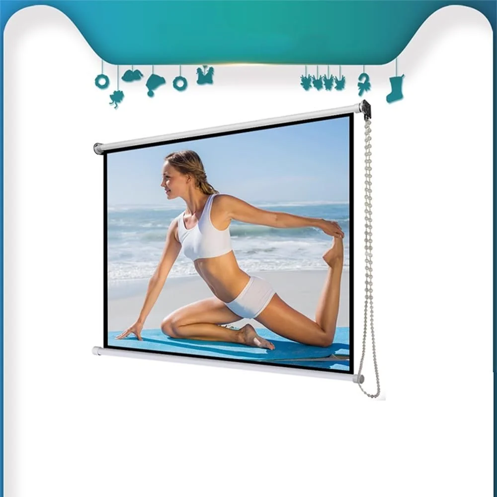 پرده نمایش پروژکتور فضای باز، پرده نمایش قابل حمل کشویی 40 50 60 اینچ، پرده سینمای خانگی برای داخل و خارج از منزل، نصب روی دیوار (60 اینچ (4:3))