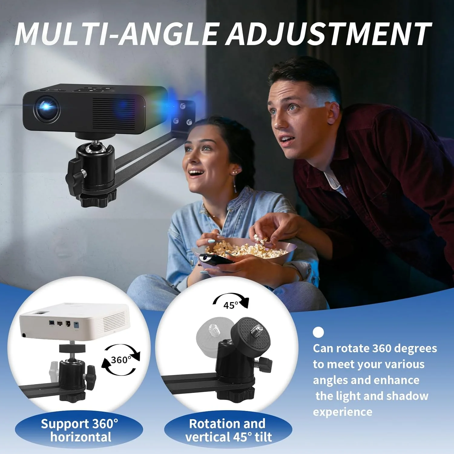 پایه نصب ویدئو پروژکتور، چرخش 360 درجه قابل تنظیم، پایه فلزی پروژکتور با رابط پیچ 1/4 اینچی برای سینمای خانگی، دفتر کار، اتاق بازی