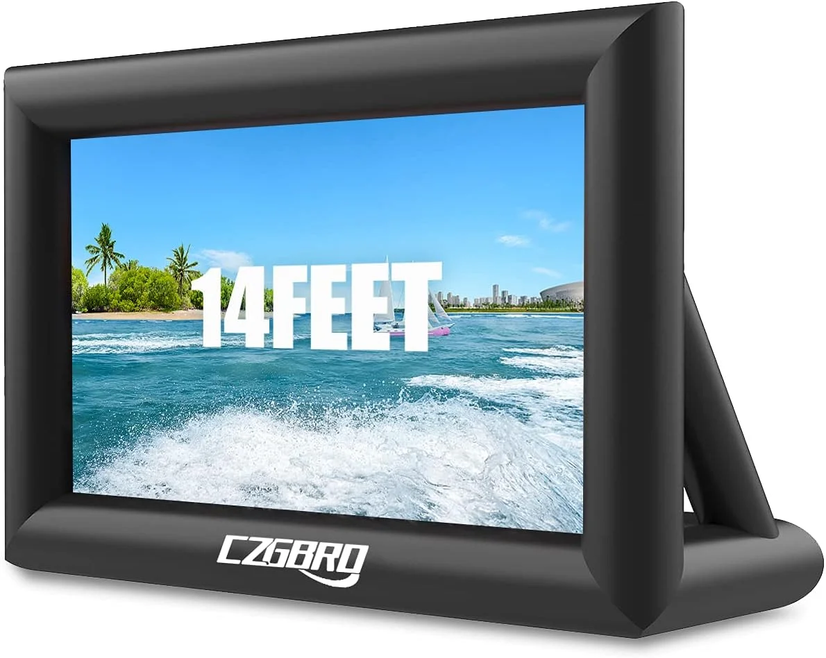 پرده نمایش بادی CZGBRO - پرده نمایش فیلم بادی برای مهمانی های فیلم در فضای باز، حیاط خلوت، پرده بادی با دمنده هوا و کیف حمل، نمایش جلو و عقب (4.2 متر با دمنده)