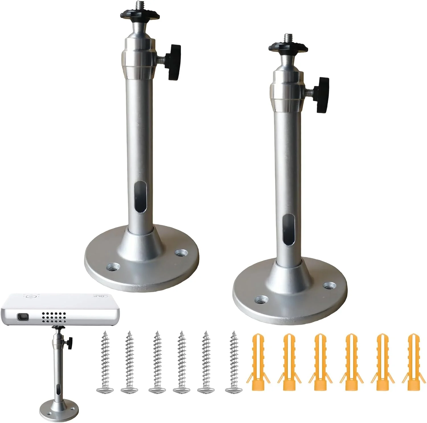 بسته 2 عددی پایه سقفی پروژکتور، پایه پروژکتور آلیاژ آلومینیوم، پایه سقفی پروژکتور 180 میلی‌متری، قابل تنظیم 360 درجه، همراه با پیچ و لوله انبساط، برای پروژکتورها و دوربین‌های امنیتی