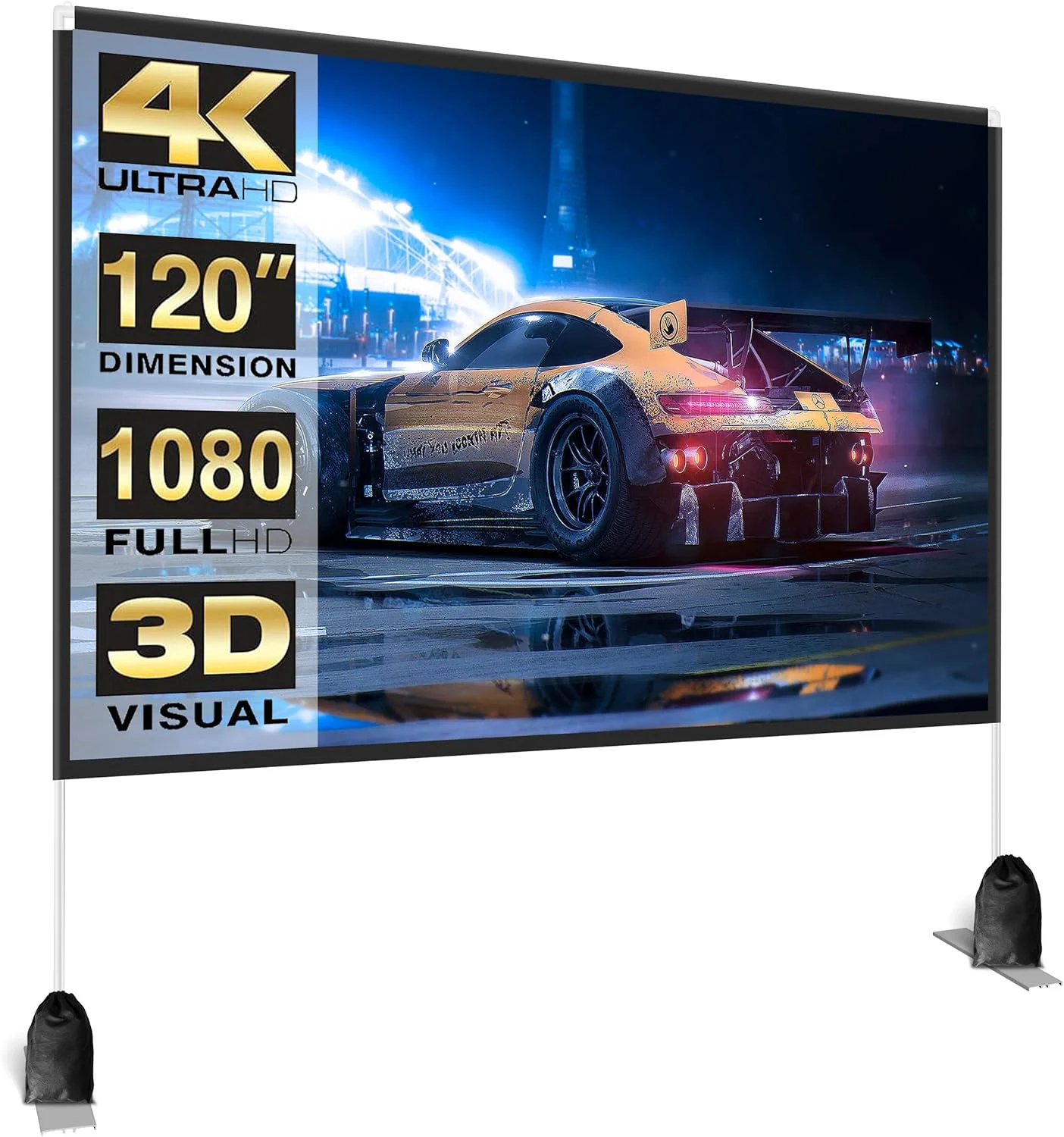 پرده نمایش و پایه - پرده نمایش 120 اینچی با نسبت تصویر 16:9 به همراه پایه - پرده نمایش قابل حمل برای استفاده در فضای باز، حیاط خلوت، منزل و سفرهای کمپینگ