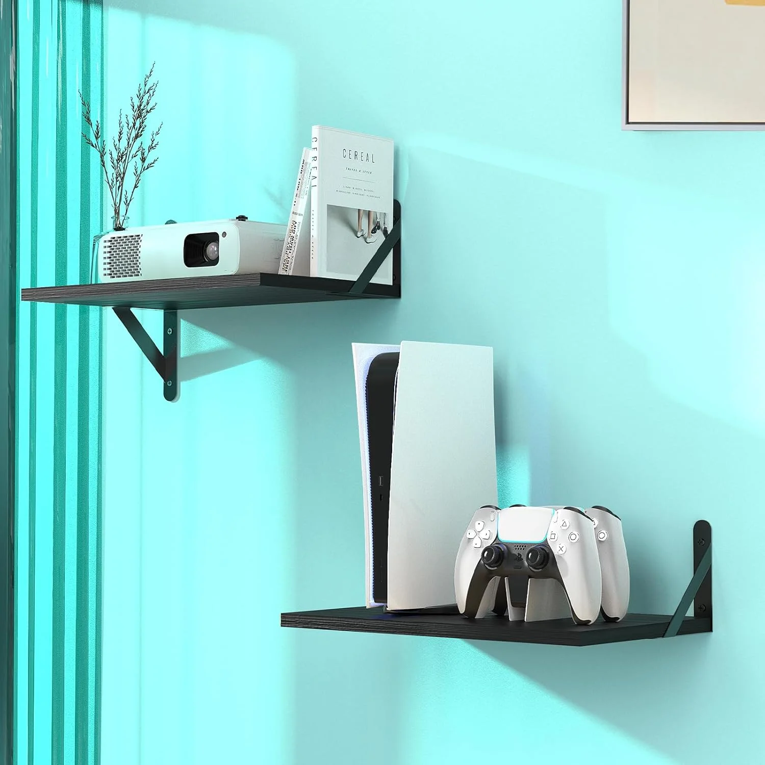 شلف پروژکتور DAWASAPAT، شلف دیواری شناور پروژکتور تمام مشکی، پایه پروژکتور، نگهدارنده رک پروژکتور، 15.7" x 9.8" (L*W) پایه پروژکتور با بست کمربندی کابل - 2 عدد