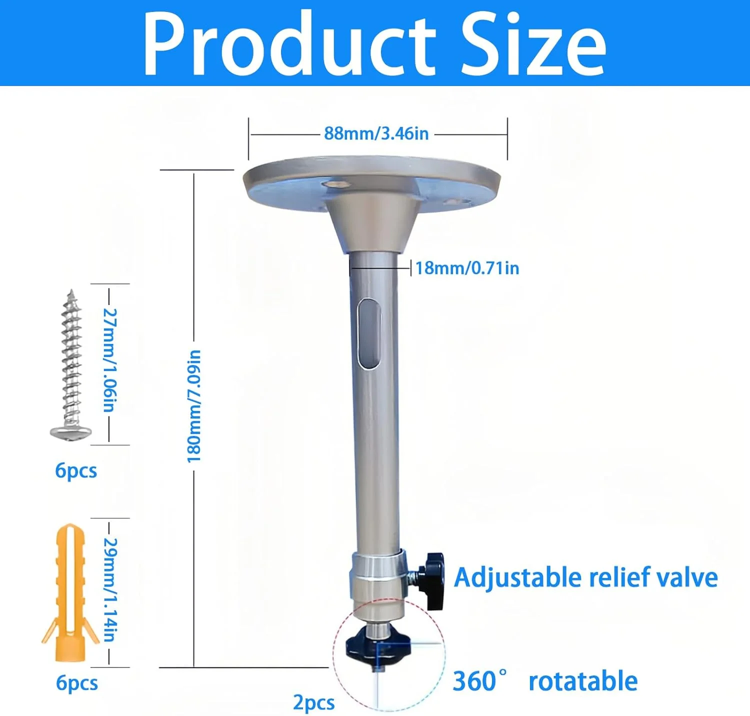 بسته 2 عددی پایه سقفی پروژکتور، پایه پروژکتور آلیاژ آلومینیوم، پایه سقفی پروژکتور 180 میلی‌متری، قابل تنظیم 360 درجه، همراه با پیچ و لوله انبساط، برای پروژکتورها و دوربین‌های امنیتی