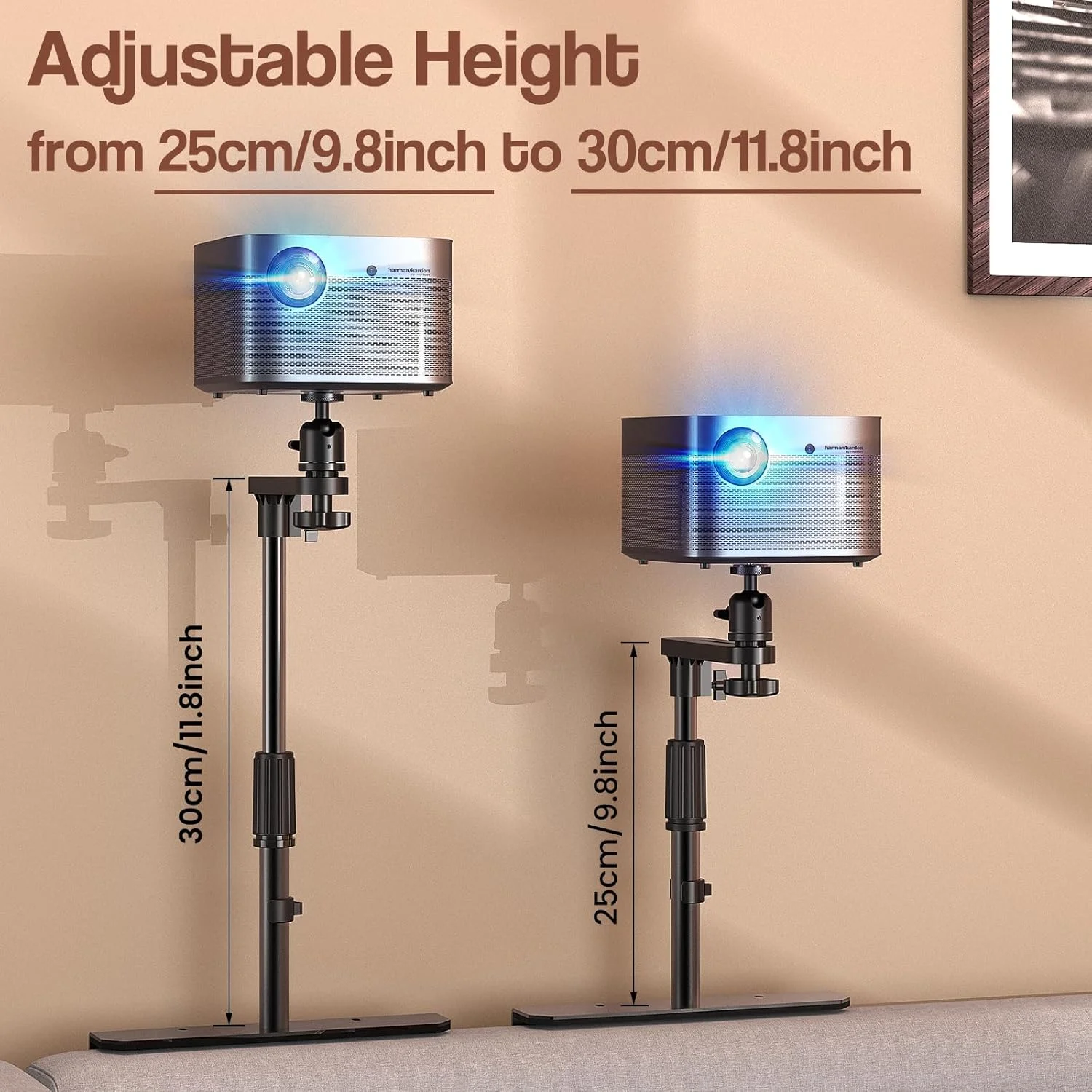 پایه نگهدارنده پروژکتور کنار تخت و مبل، پایه قابل تنظیم ارتفاع با قابلیت چرخش 360 درجه، دو روش نصب، هولدر یونیورسال کنار تختی سازگار با اکثر پروژکتورها به همراه بست کمربندی