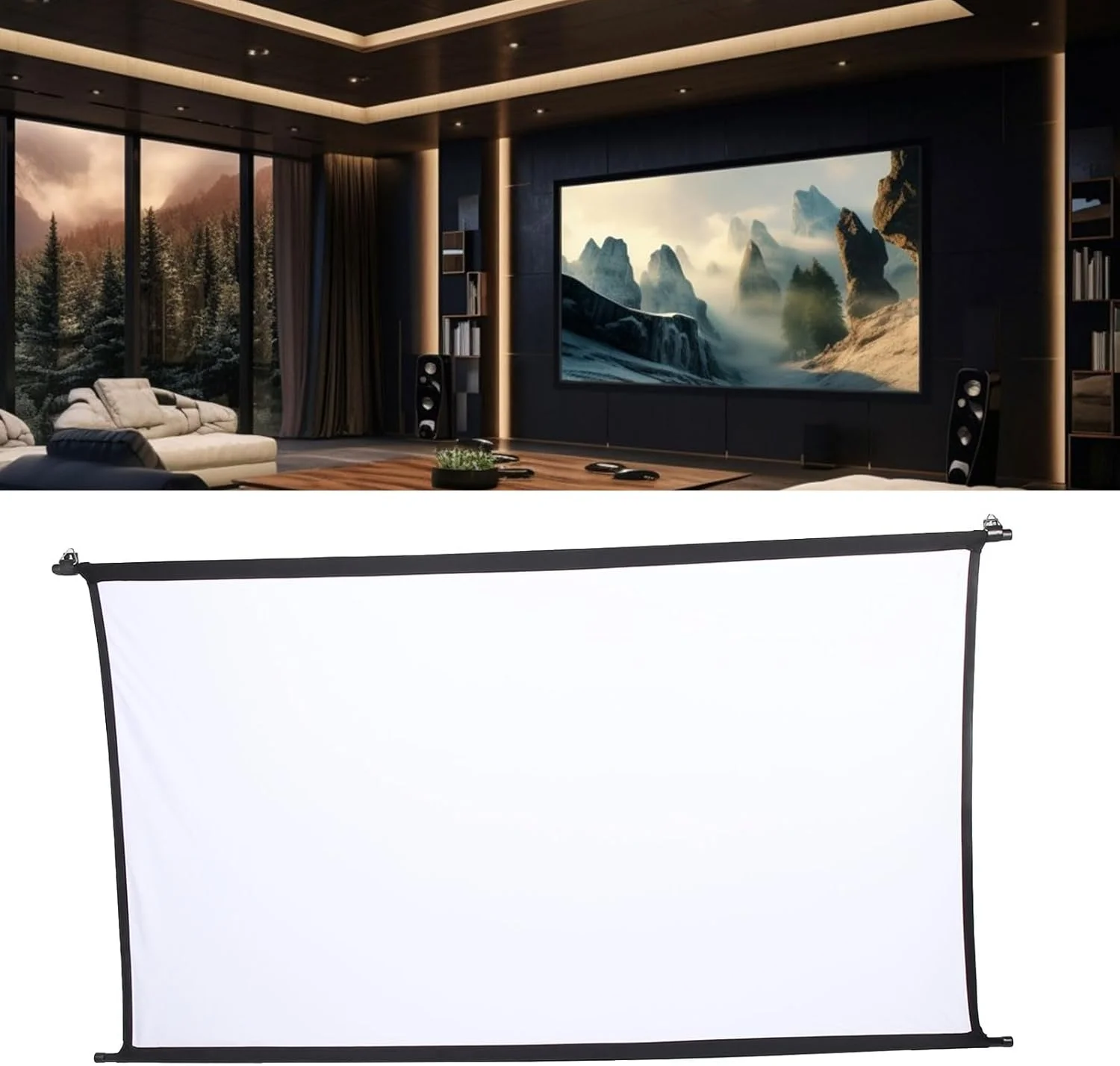 پرده نمایش پروژکتور HD Denash، صفحه نمایش عریض فیلم پروژکتور ابریشم شیری مقاوم در برابر چروک نصب شده روی دیوار برای خانه و فضای باز (100 اینچ (87 X 49.2 اینچ))