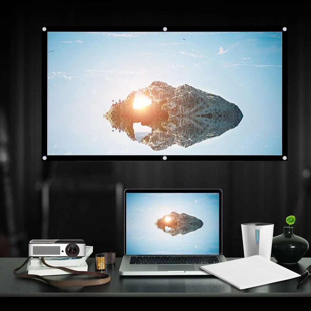 پرده نمایش پروژکتور 16:9، پرده نمایش قابل حمل و تاشو بدون چروک سفید (120 اینچ)