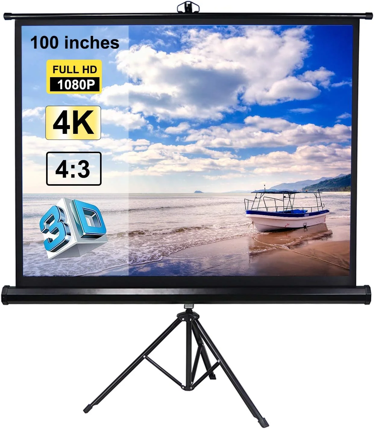 پرده نمایش پروژکتور 100 اینچی douself با پایه سه پایه 4:3 پرده نمایش قابل حمل 4K 3D برای استفاده در منزل، دفتر، داخل و خارج از منزل
