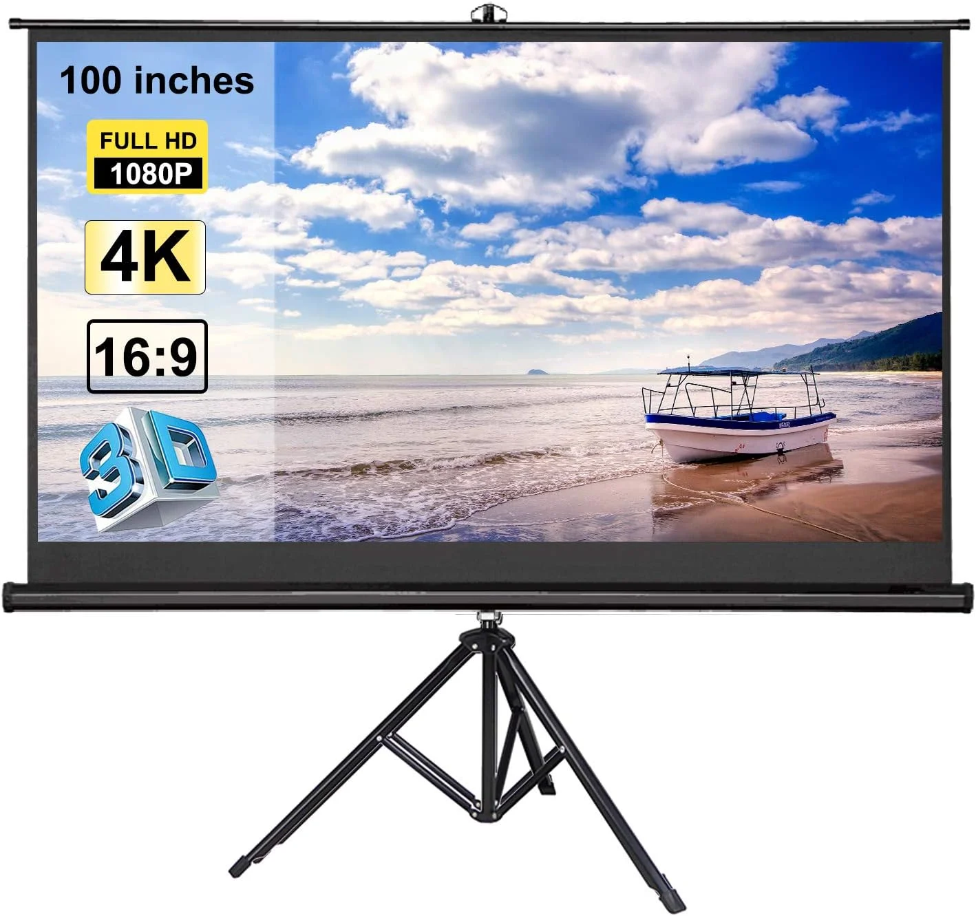 پرده نمایش پروژکتور 100 اینچی douself با پایه سه پایه 16:9 پرده نمایش قابل حمل 4K 3D برای استفاده در منزل، دفتر، داخل و خارج از منزل