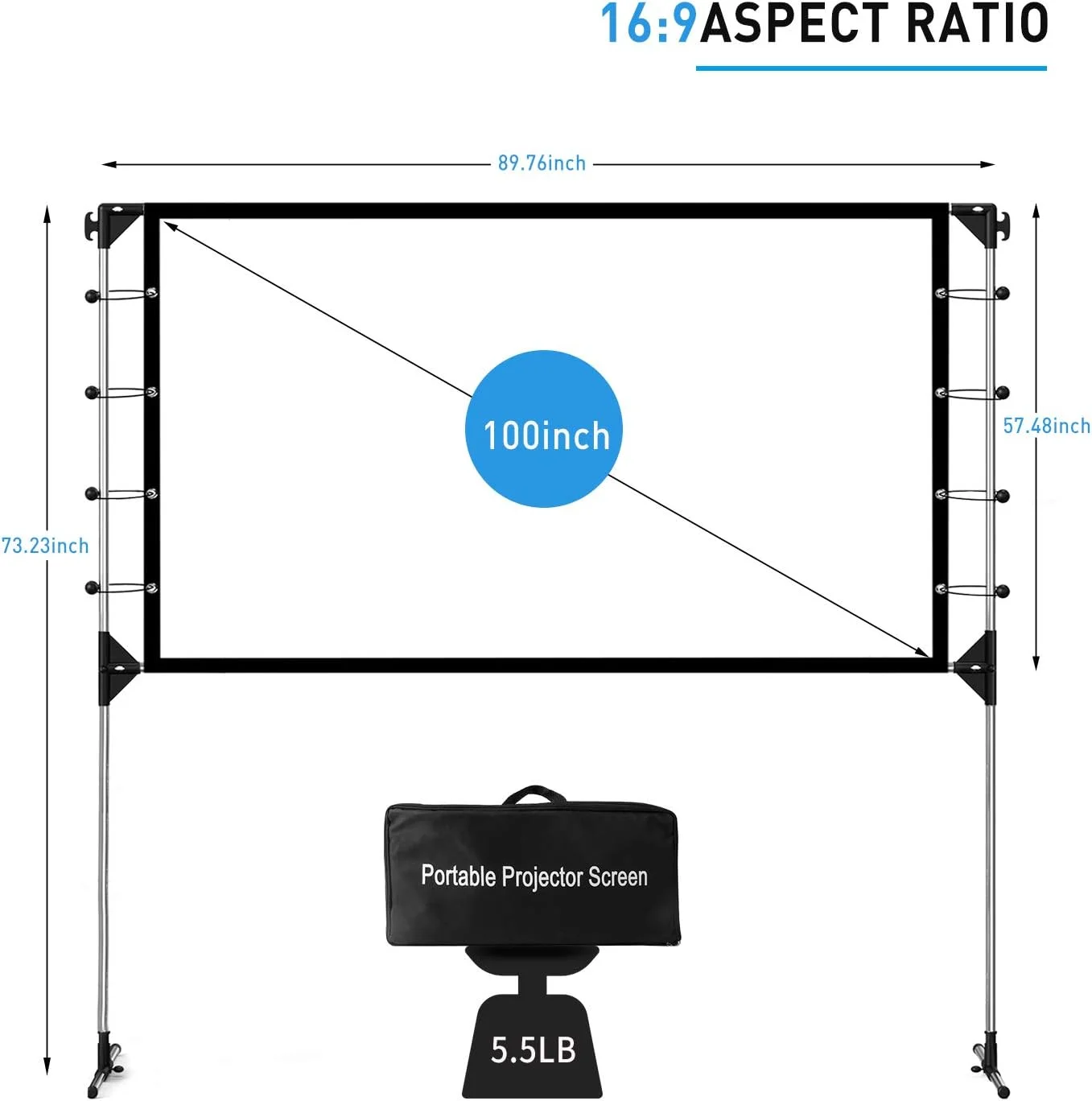 پرده نمایش پروژکتور با سه پایه 120 اینچ 16:9 4K HD سه پایه با پایه تاشو، نمایش از جلو و عقب، قابل حمل برای فضای باز و داخل خانه، سینمای خانگی 266x149 سانتی متر با کیف نگهداری